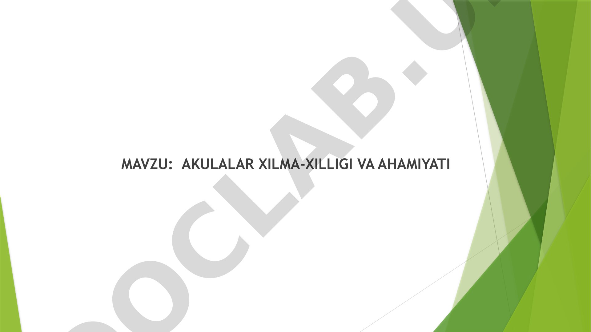 AKULALAR XILMA-XILLIGI VA AHAMIYATI