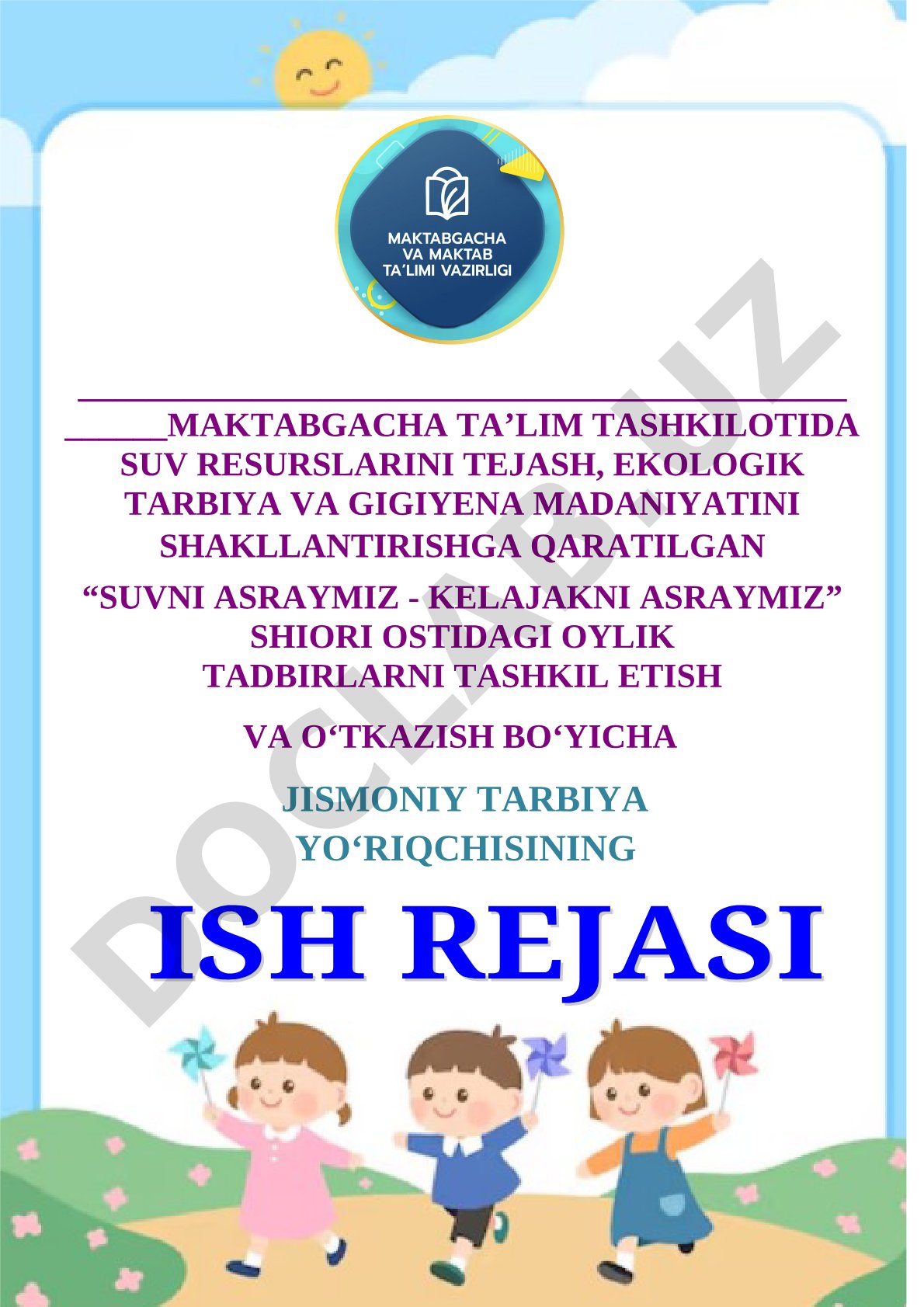 Suvni asraymiz - kelajakni asraymiz oyligi bo'yicha ish reja