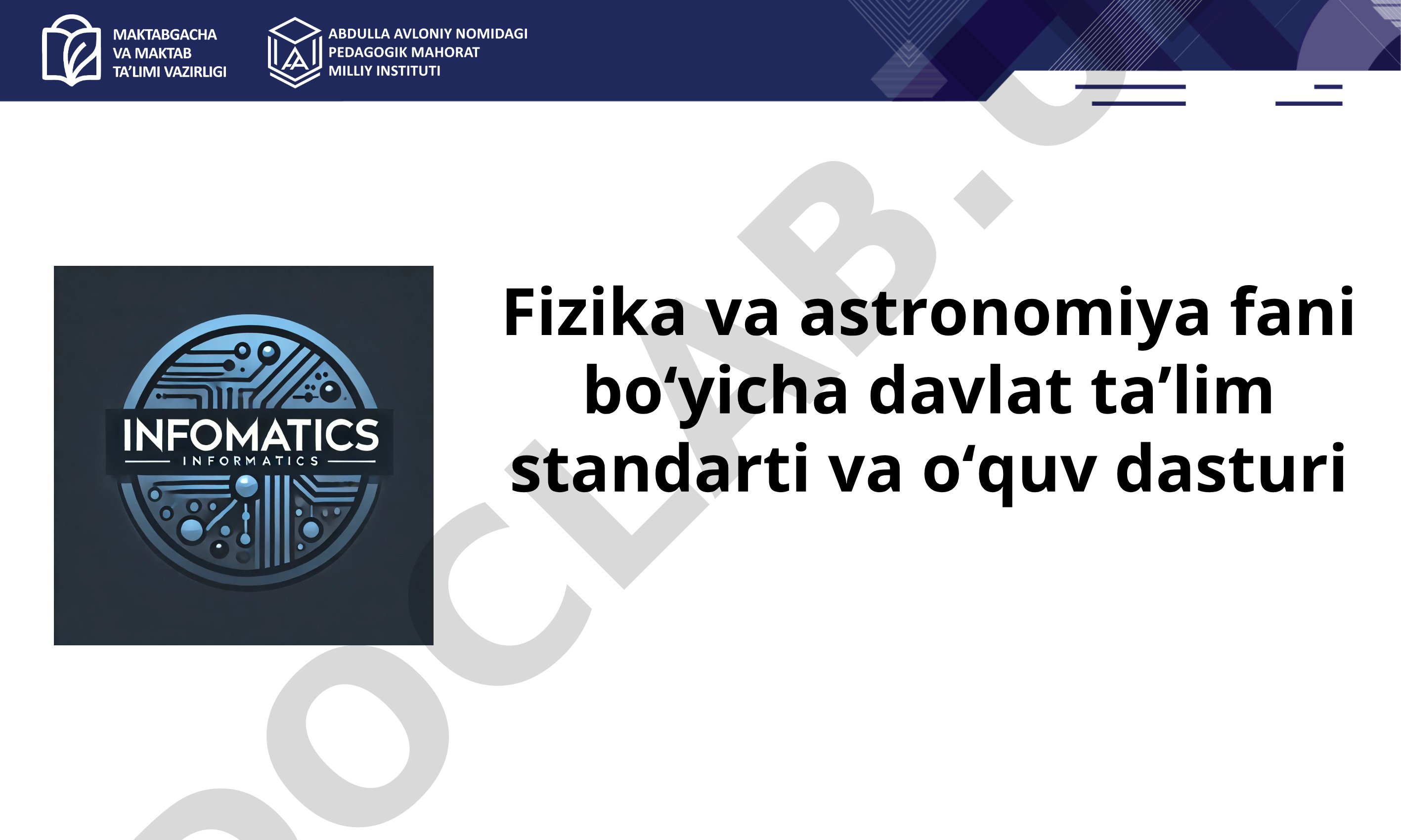 Fizika va astronomiya fani boʻyicha davlat ta’lim standarti va oʻquv dasturi