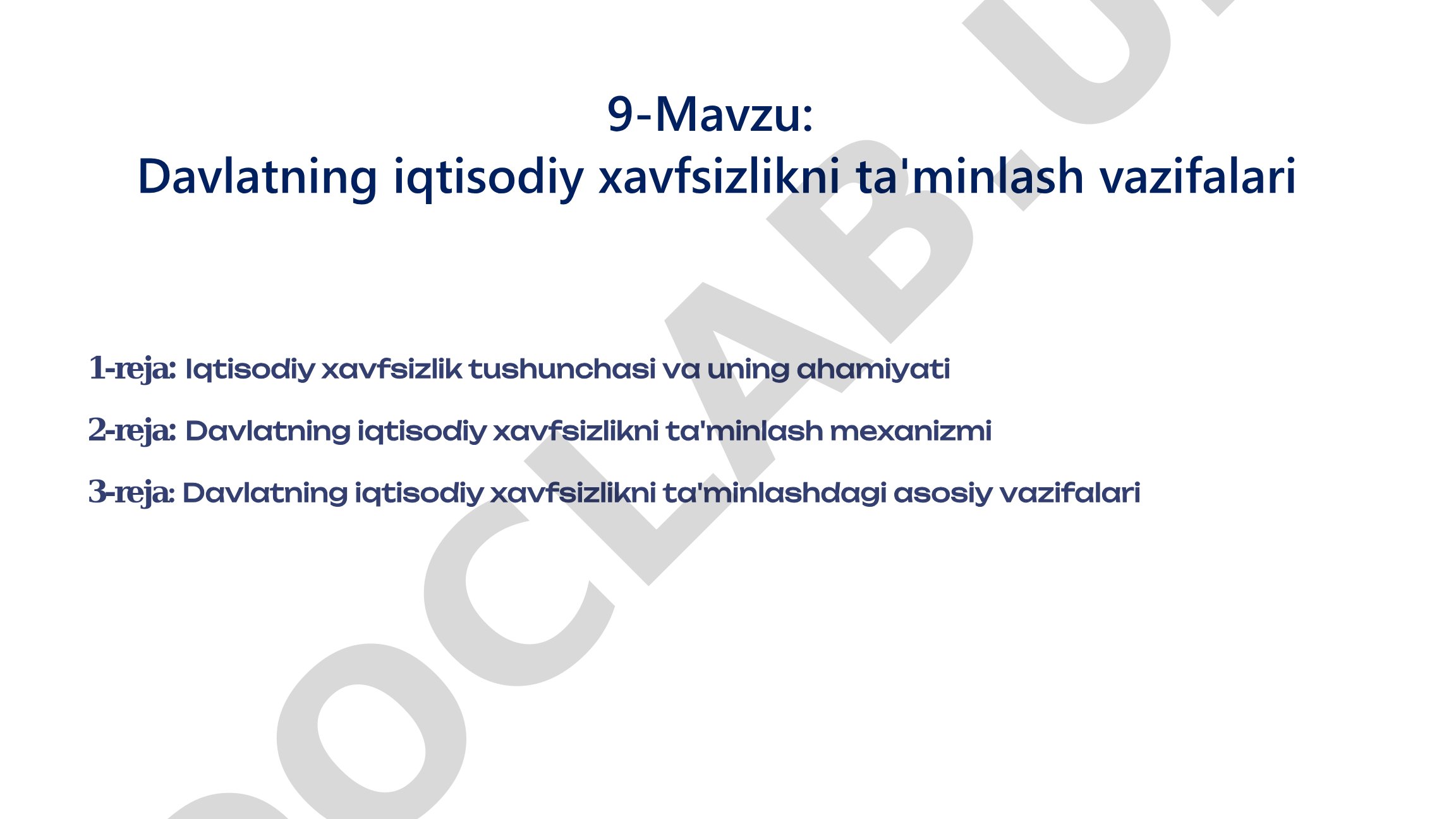 Davlatning iqtisodiy xavfsizlikni ta'minlash vazifalari