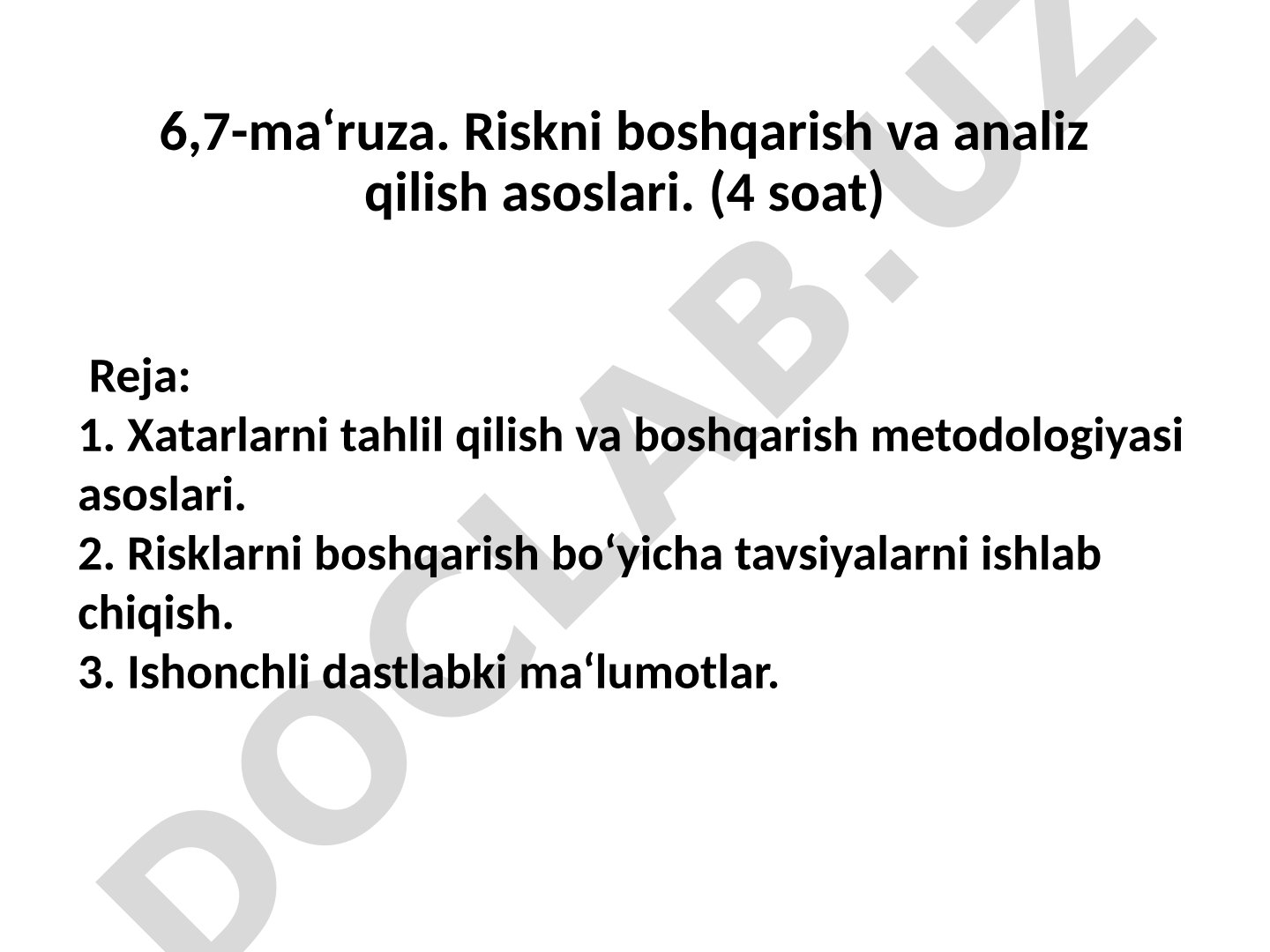 Riskni boshqarish va analiz qilish asoslari
