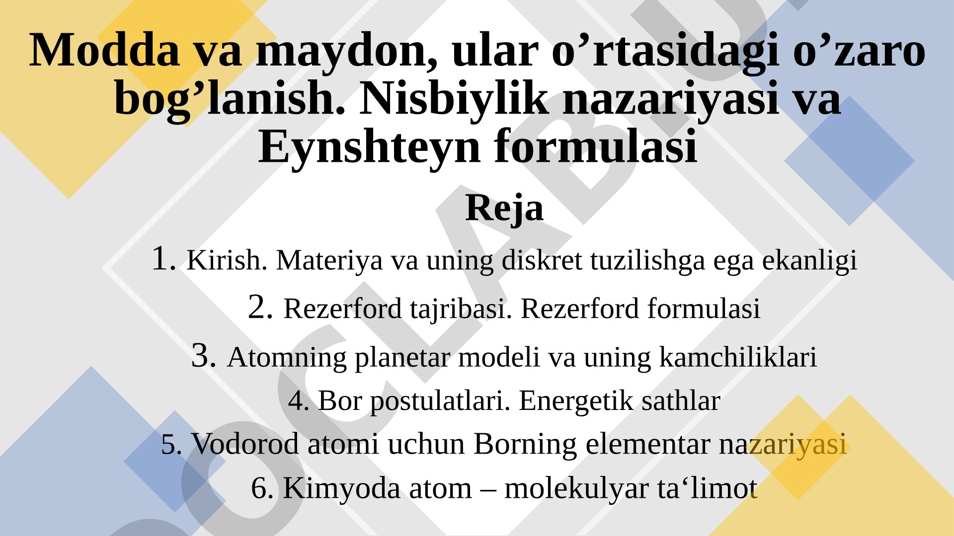 Materiya va uning diskret tuzilishga ega ekanligi