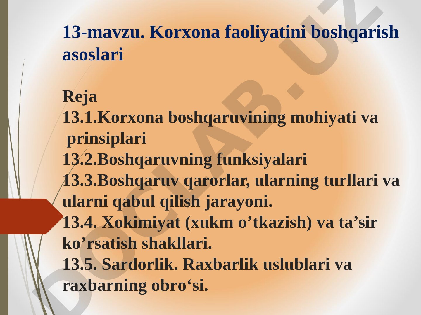 Korxona faoliyatini boshqarish asoslari