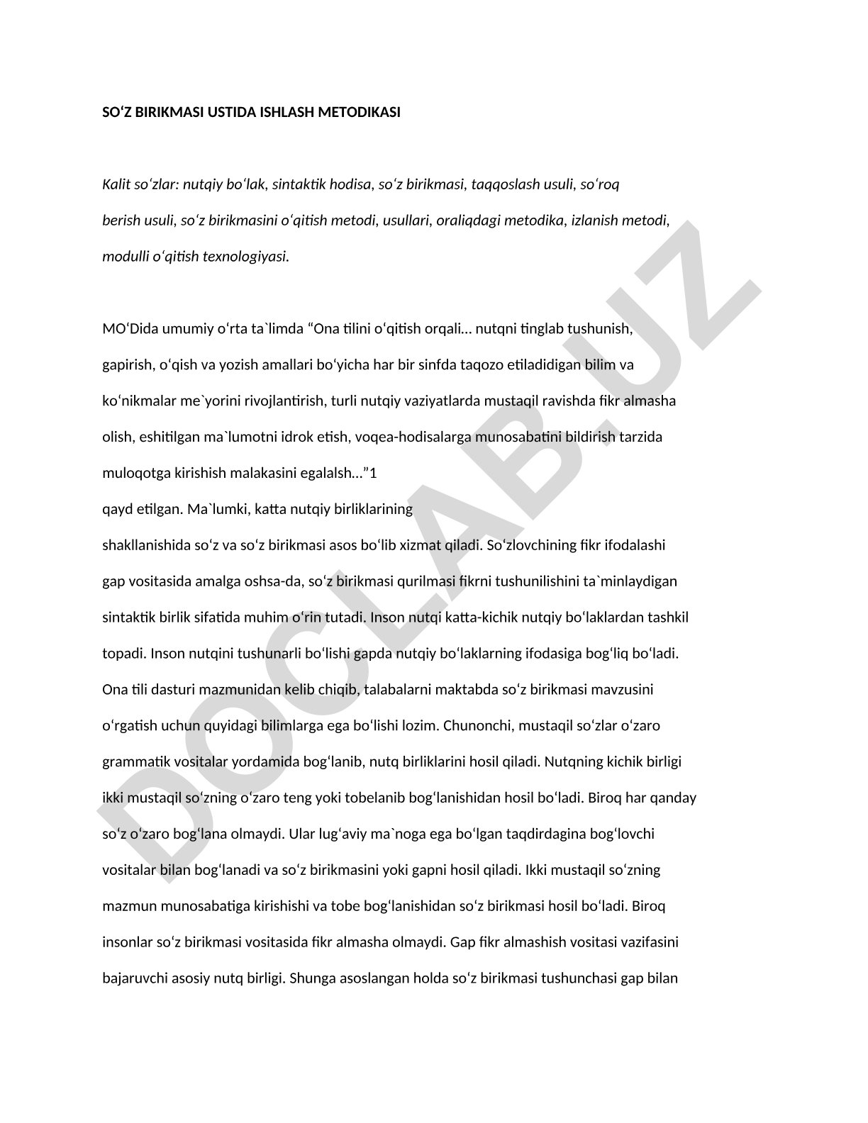 So‘z birikmasi ustida ishlash metodikasi