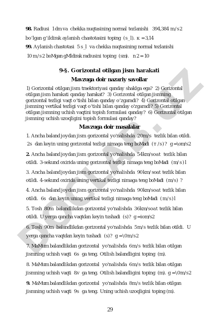 Gorizontal otilgan jism harakati