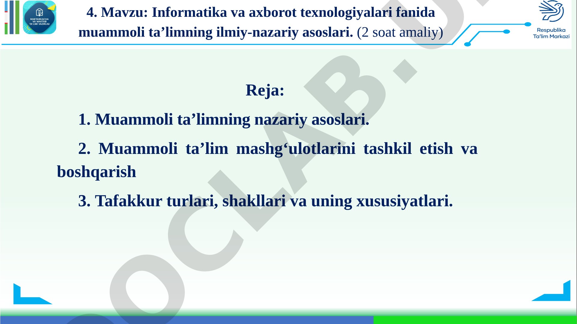 Informatika va axborot texnologiyalari fanida muammoli ta’limning ilmiy-nazariy asoslari