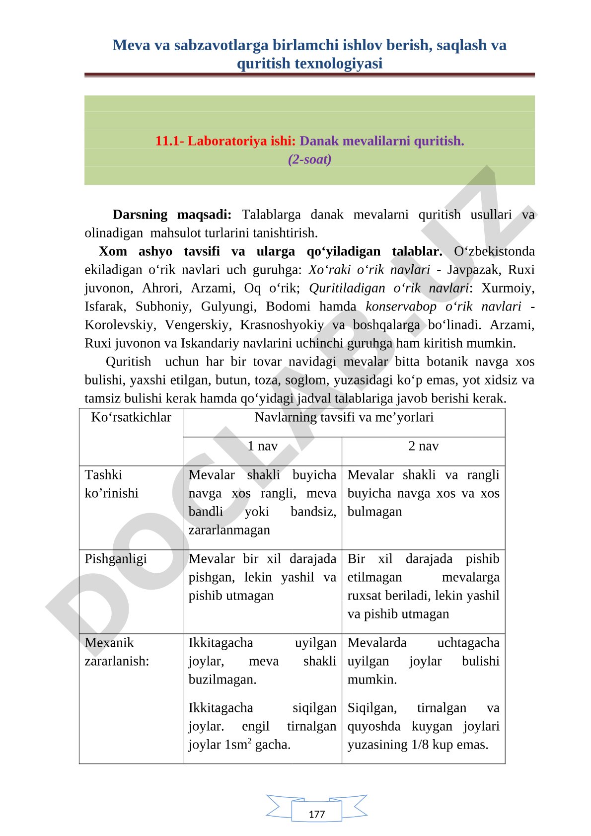 Danak mevalilarni quritish