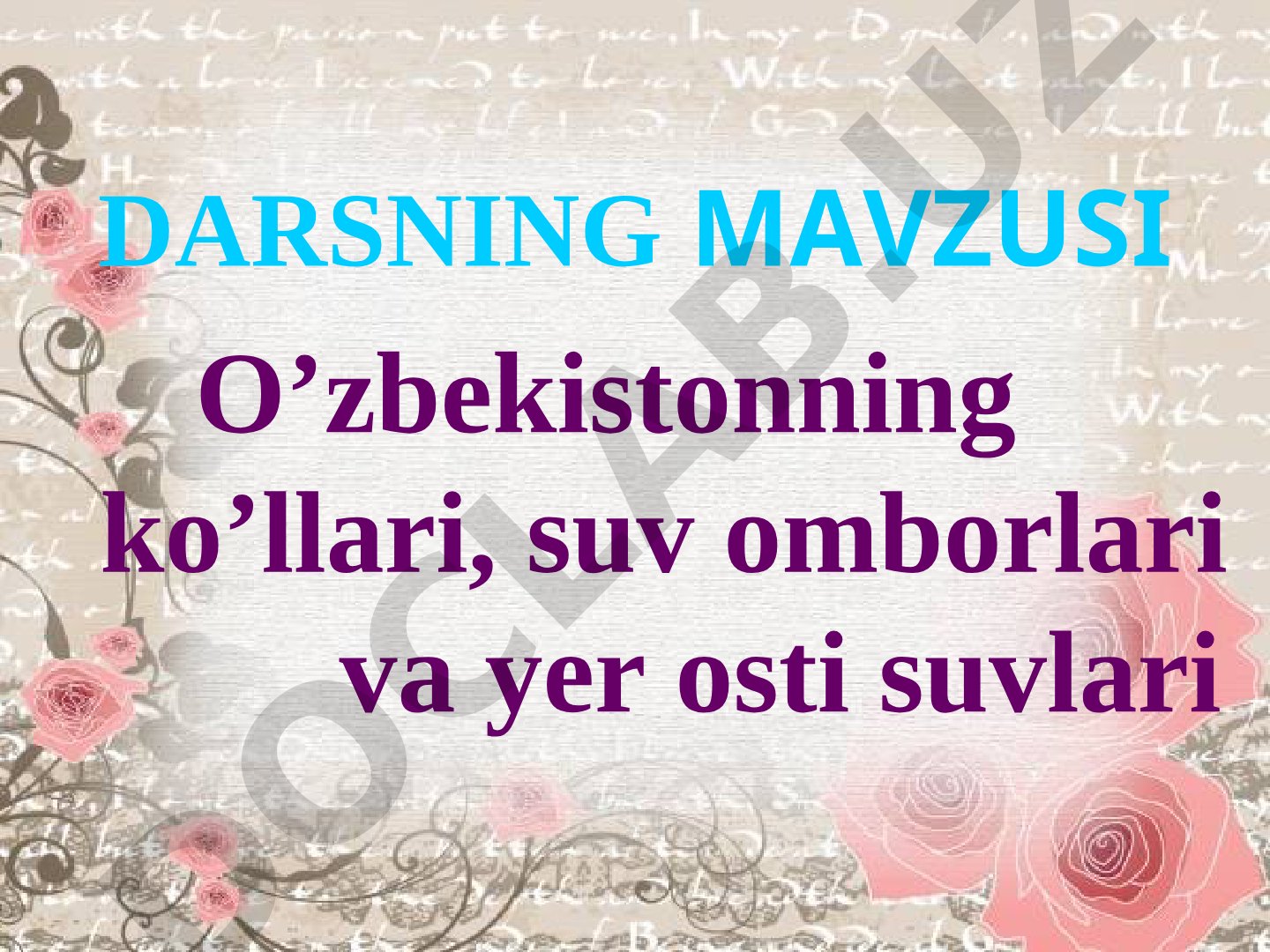 O’zbekistonning ko’llari, suv omborlari va yer osti suvlari
