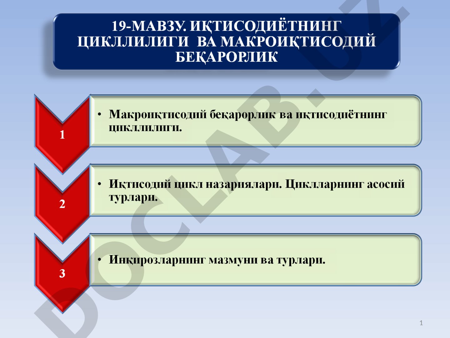 Иқтисодий цикл фазалари, турлари ва давомийлиги баён этилган