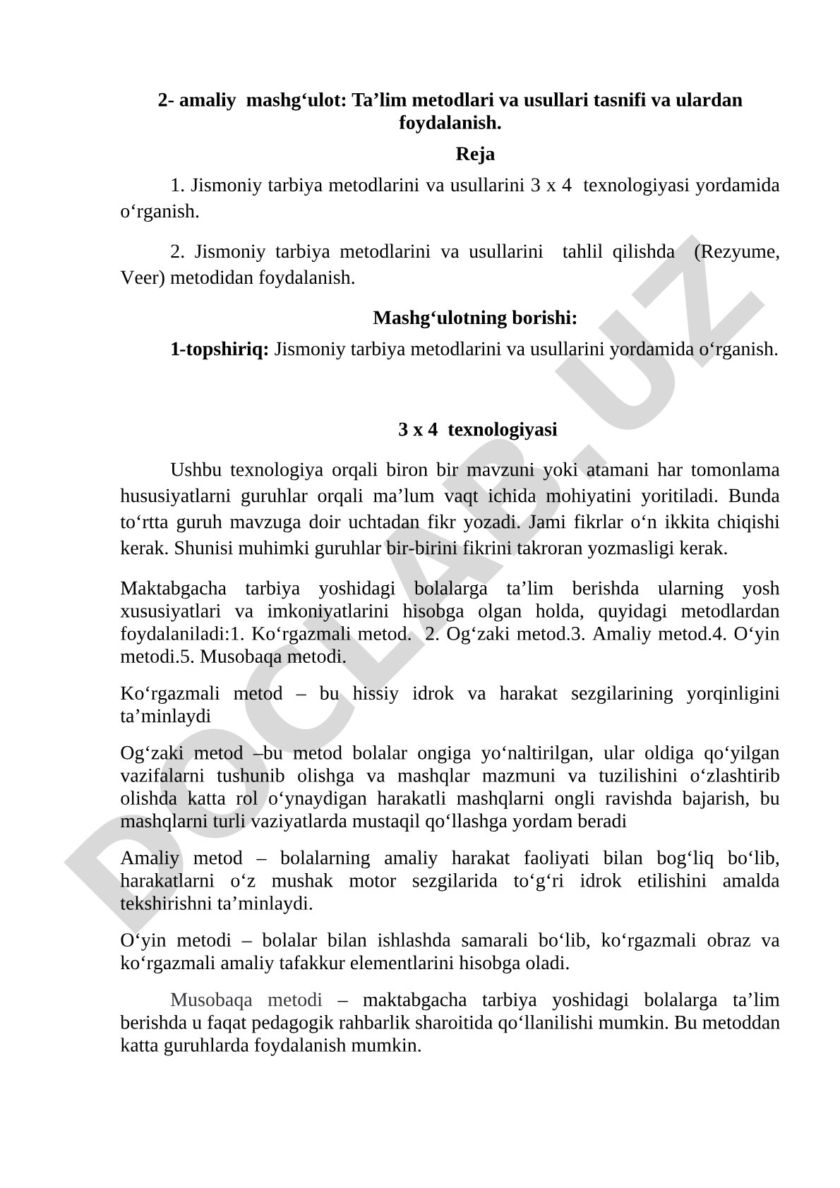 Ta'lim metodlari va usullari tasnifi va ulardan foydalanish