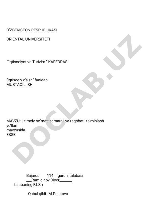 Ijtimoiy ne’mat: samarali va raqobatli ta’minlash yo‘llari