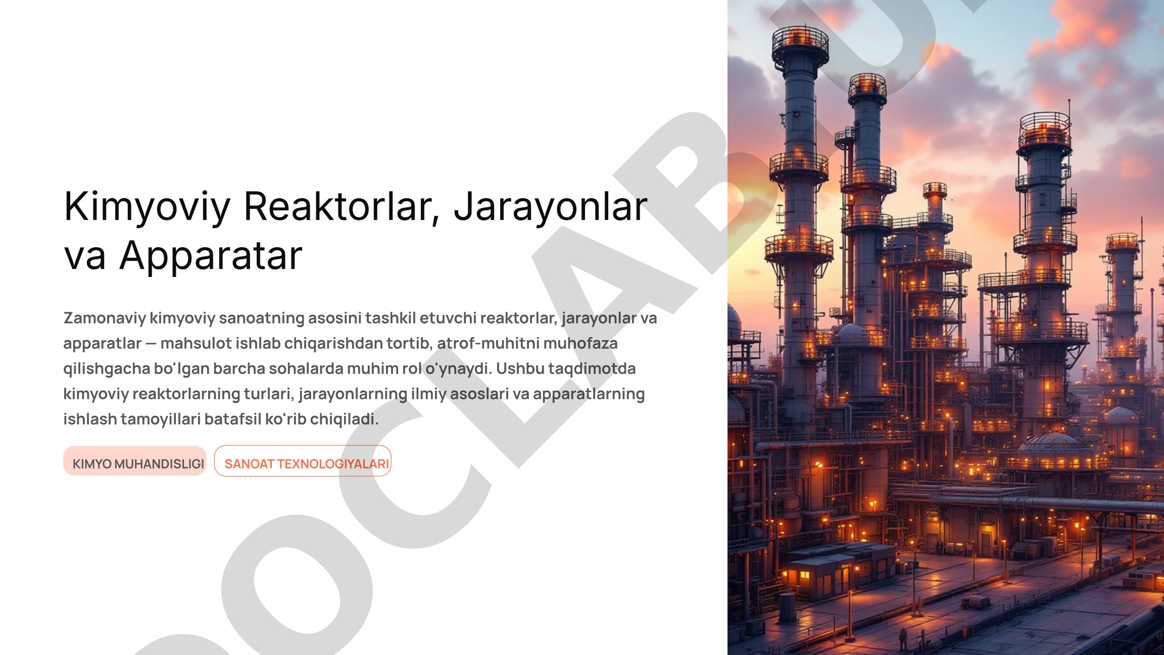 Kimyoviy Reaktorlar, Jarayonlar va Apparatar