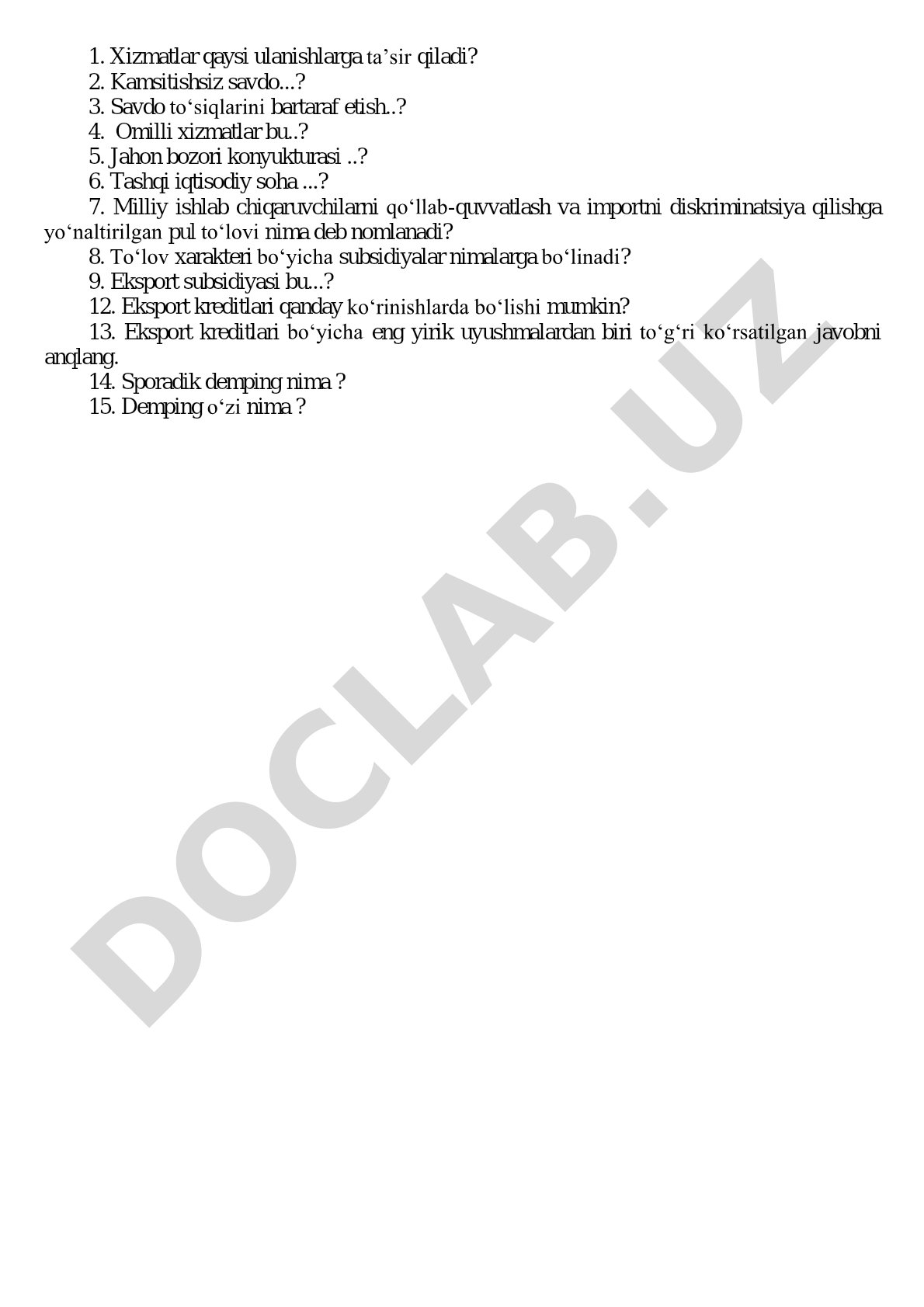 Xalqaro savdo va eksport subsidiyalari bo'yicha savollar