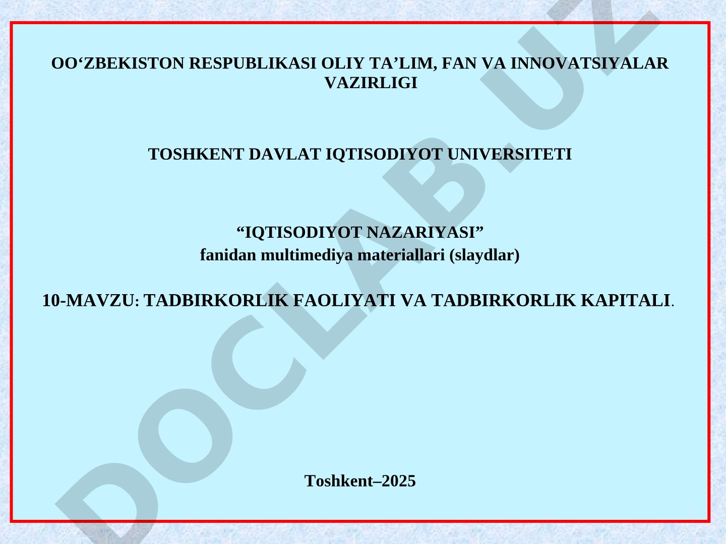 Tadbirkorlik faoliyati va tadbirkorlik kapitali