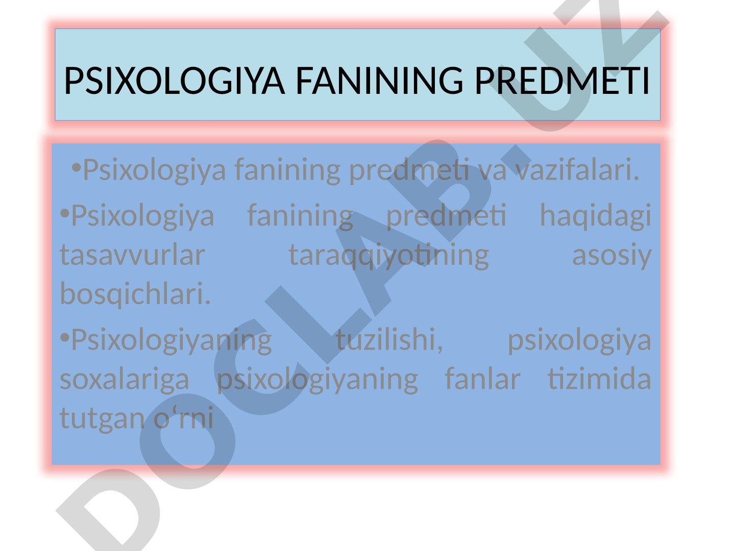 Psixologiya fanining predmeti