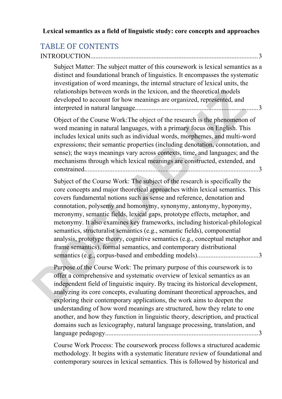 Lexical semantics as a field of linguistic study: core concepts and approaches