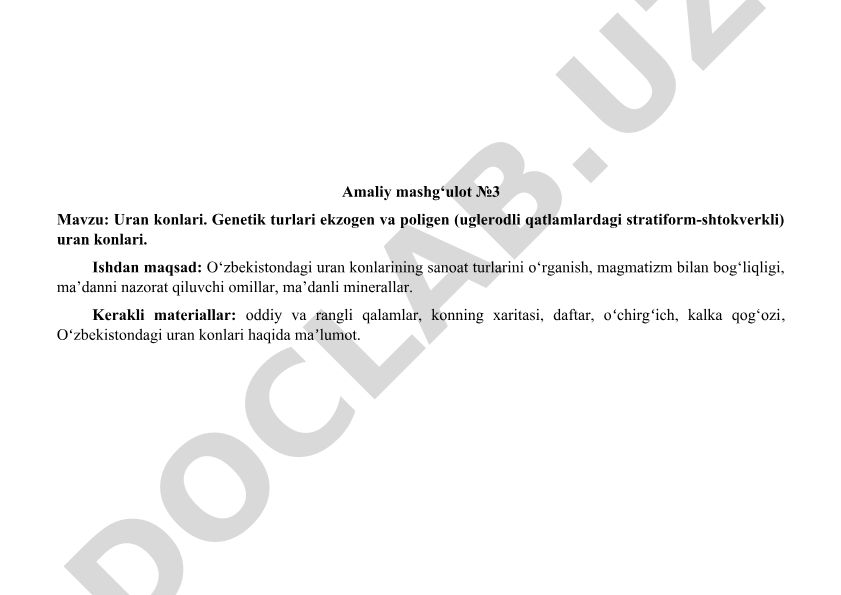 Uran konlari. Genetik turlari ekzogen va poligen (uglerodli qatlamlardagi stratiform-shtokverkli) uran konlari