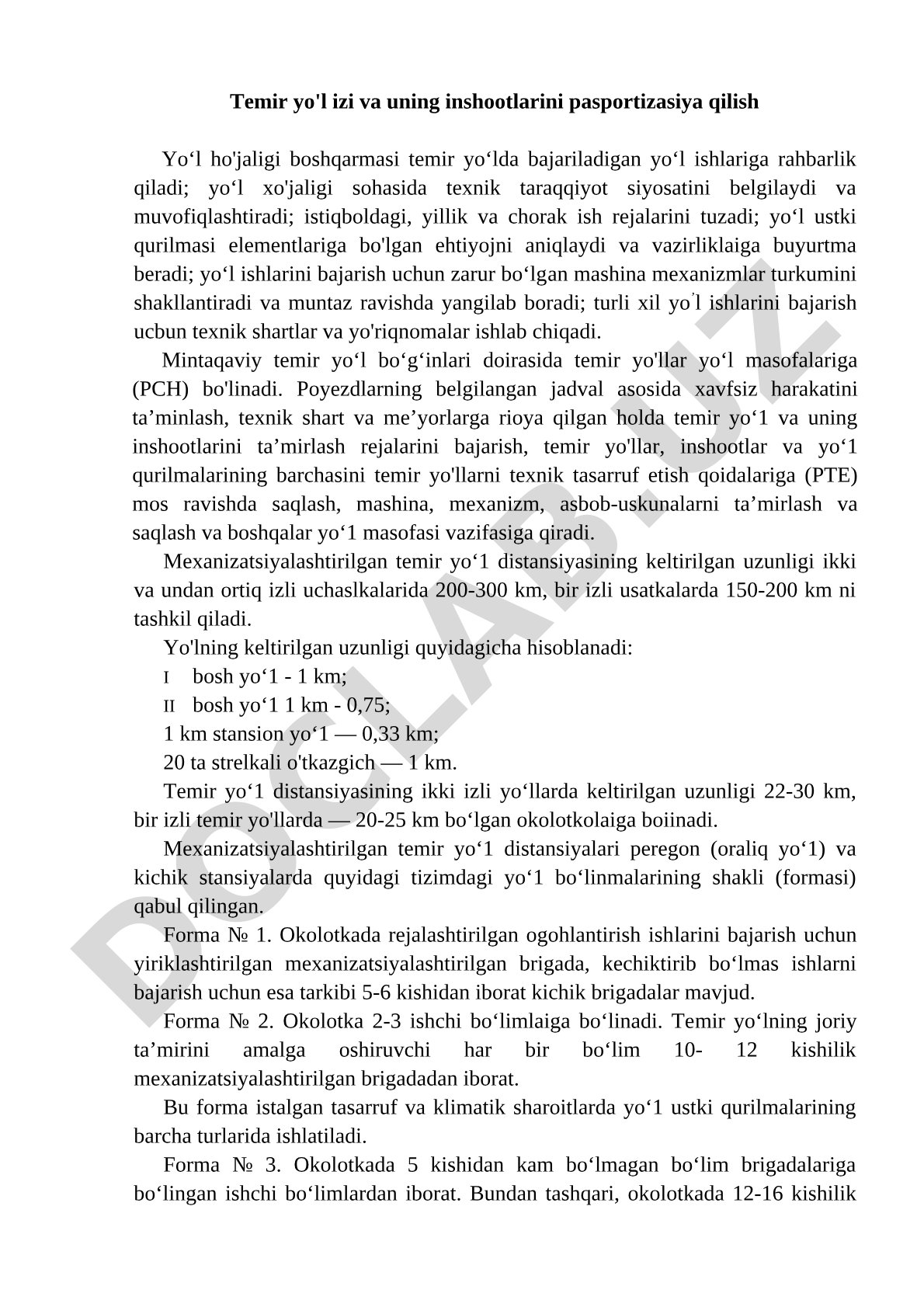 Temir yo'l izi va uning inshootlarini pasportizasiya qilish