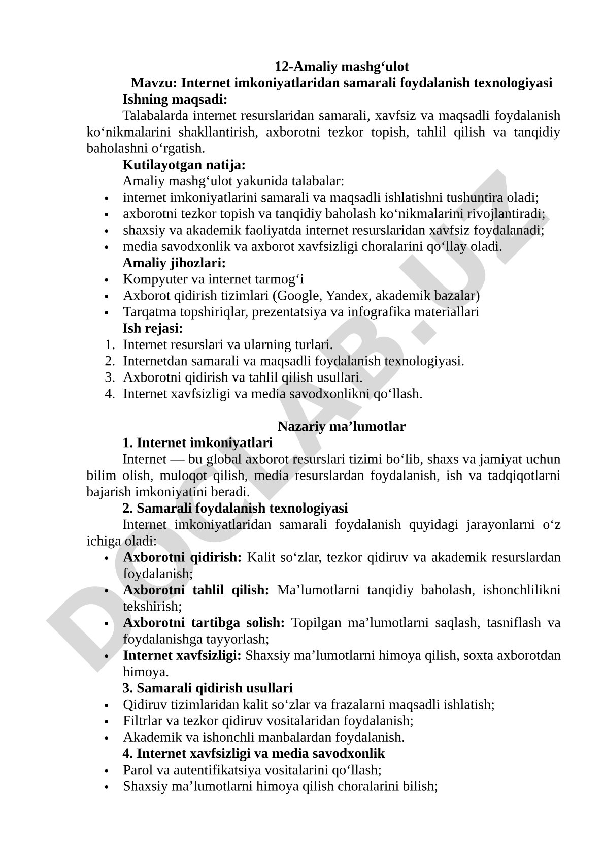 Internet imkoniyatlaridan samarali foydalanish texnologiyasi