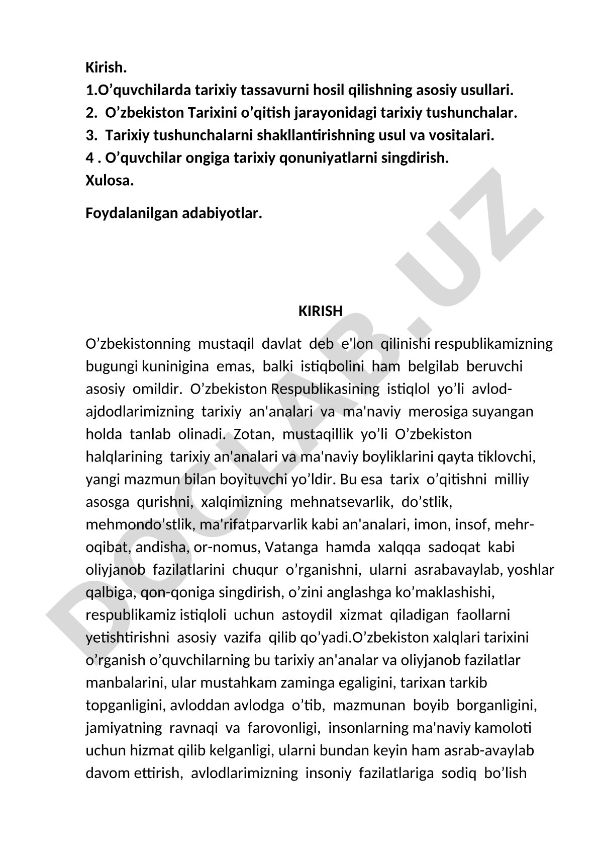 O’zbekiston tarixini o’rganish va o’qitishning dolzarb masalalari