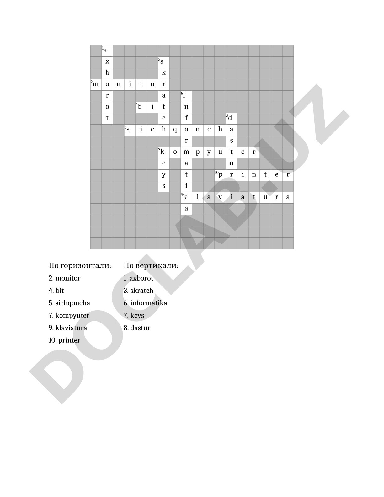 Informatika atamalari krossvordi