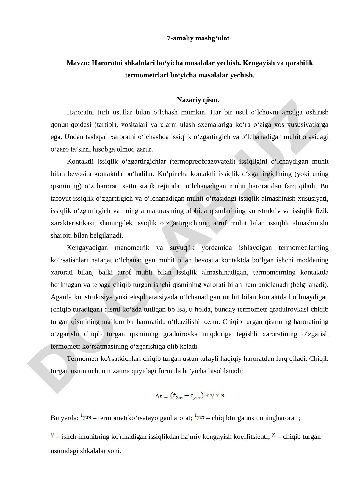 Haroratni shkalalari bo'yicha masalalar yechish. Kengayish va qarshilik termometrlari bo'yicha masalalar yechish