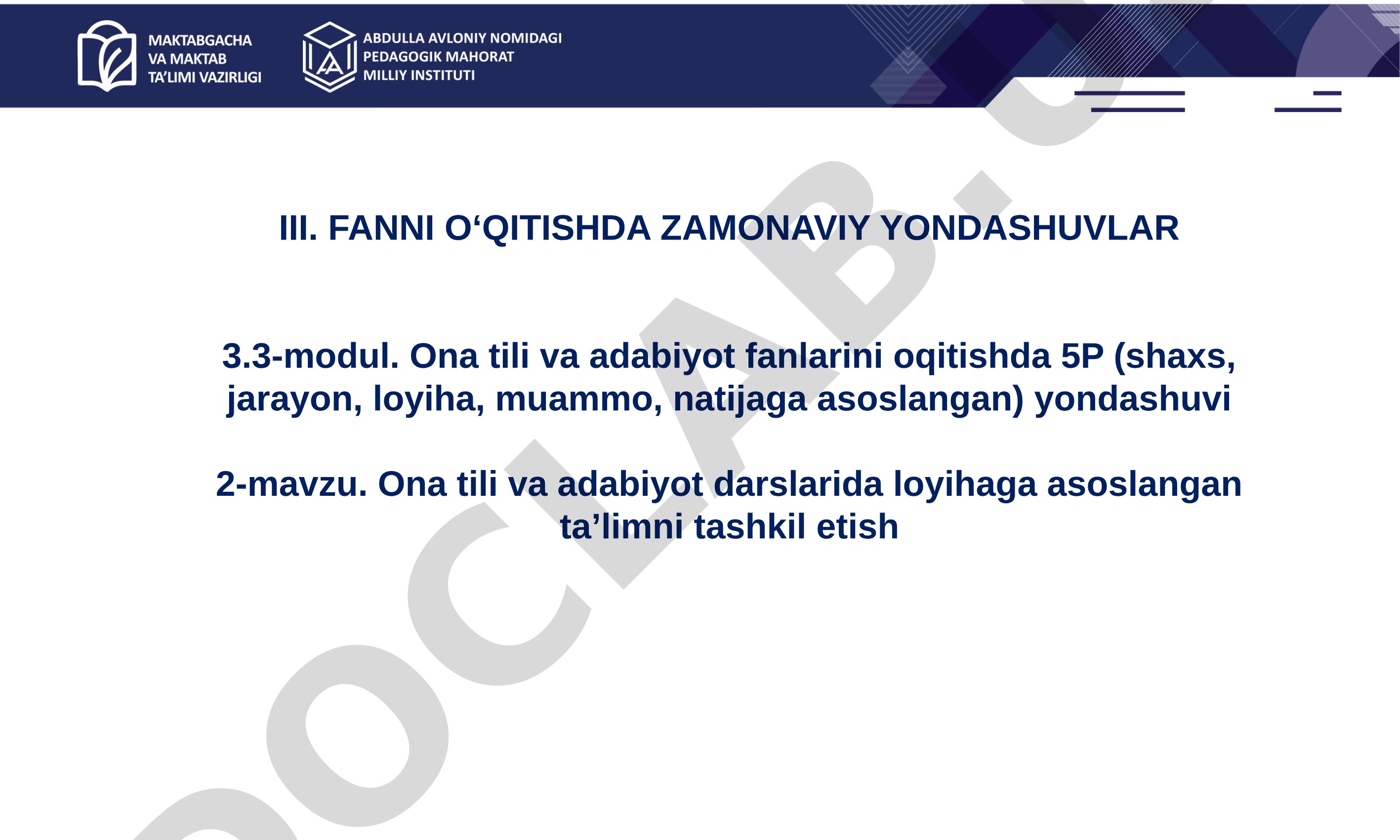 Ona tili va adabiyot darslarida loyihaga asoslangan ta’limni tashkil etish
