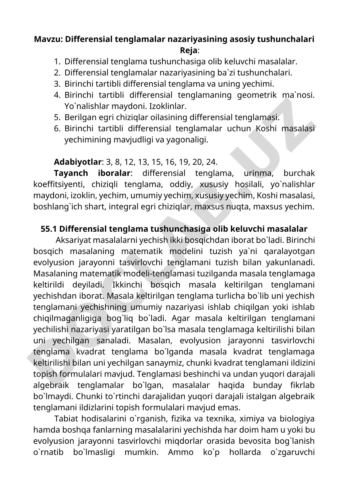 Differensial tenglamalar nazariyasining asosiy tushunchalari