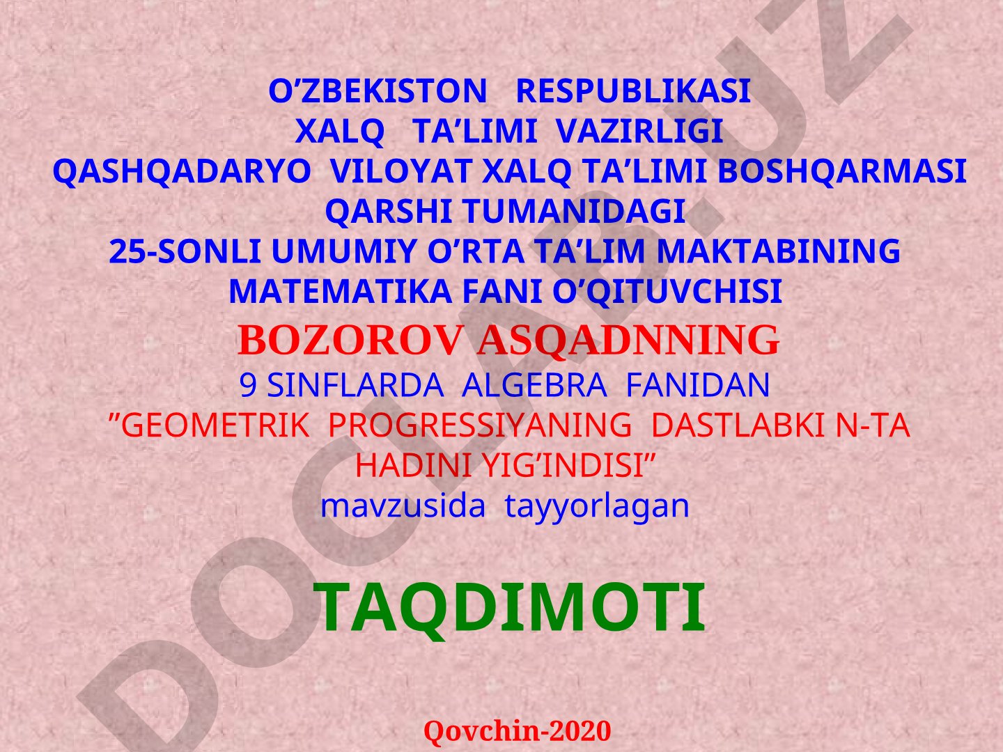 Geometrik progressiya dastlabki n ta hadining yig'indisi