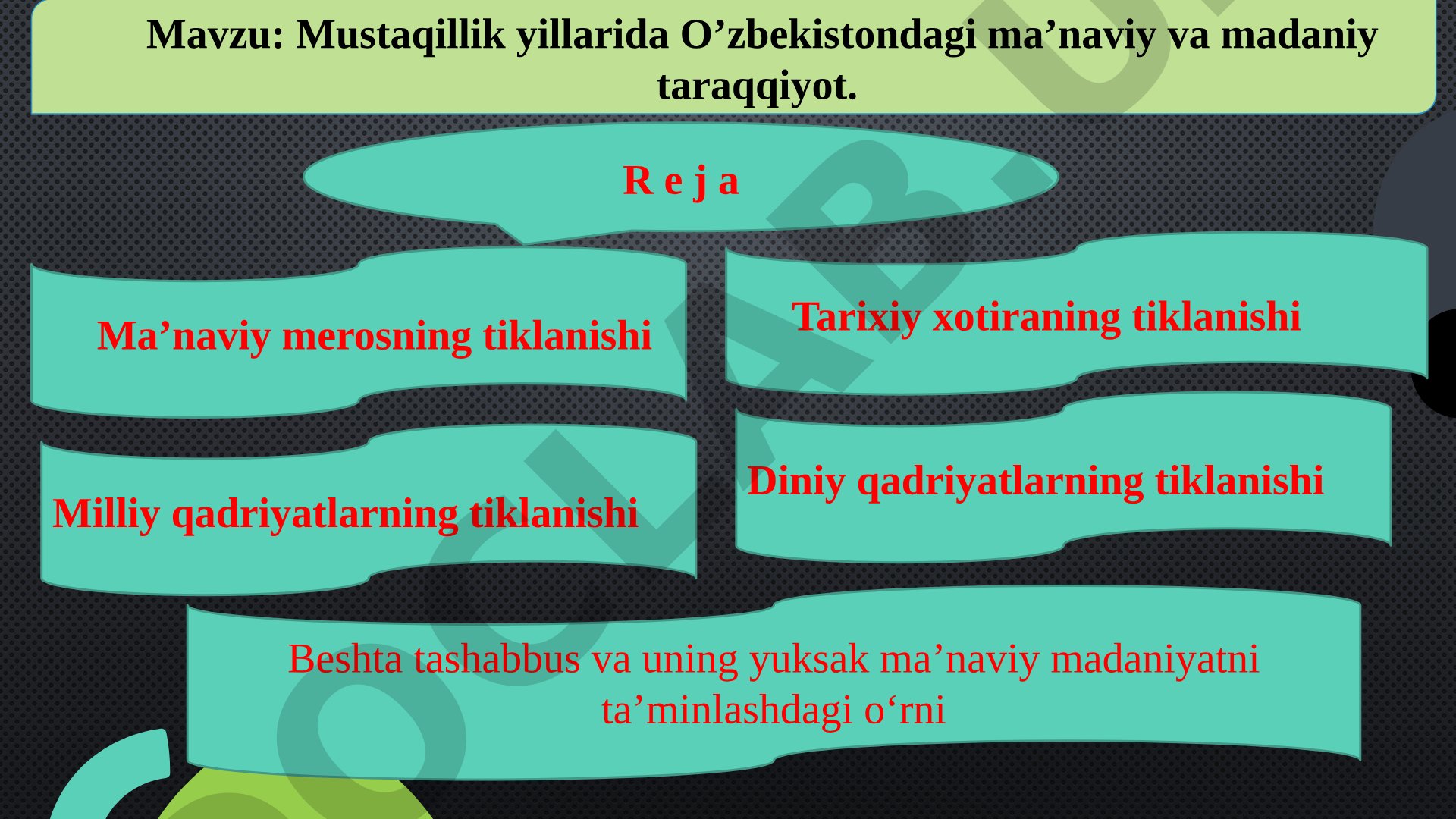 Mustaqillik yillarida O’zbekistondagi ma’naviy va madaniy taraqqiyot.