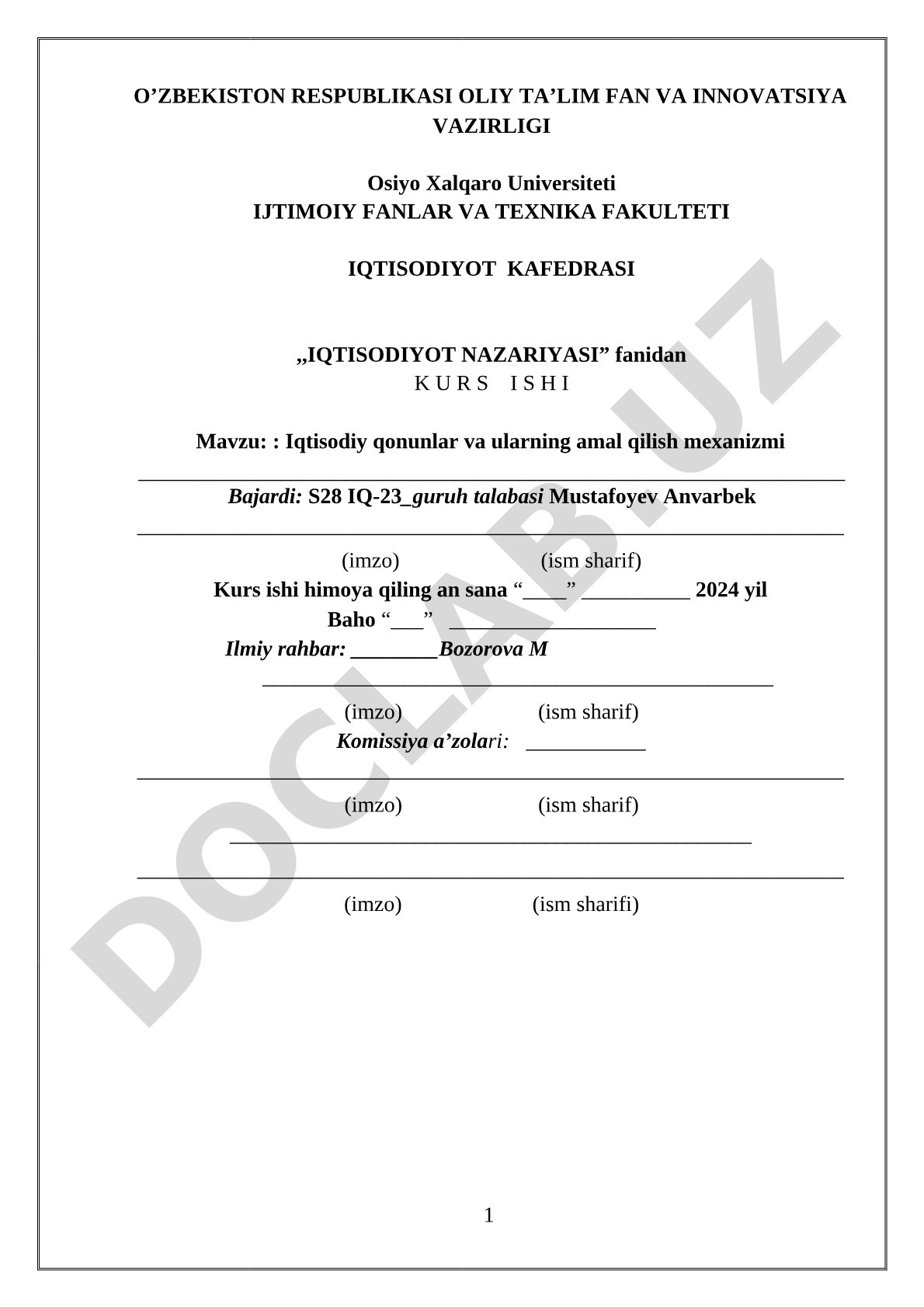 Iqtisodiy qonunlar va ularning amal qilish mexanizmi