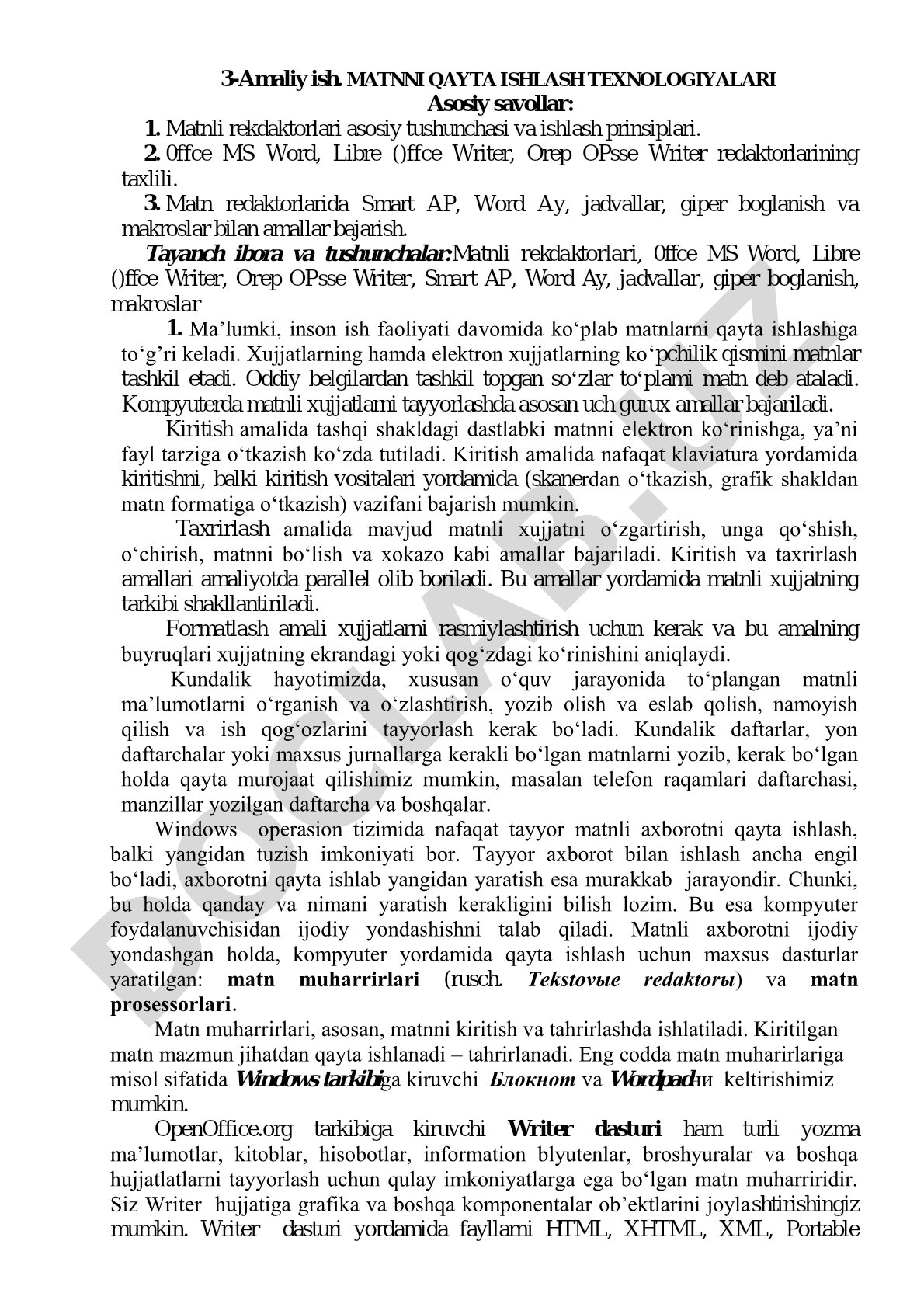 Matnni qayta ishlash texnologiyalari