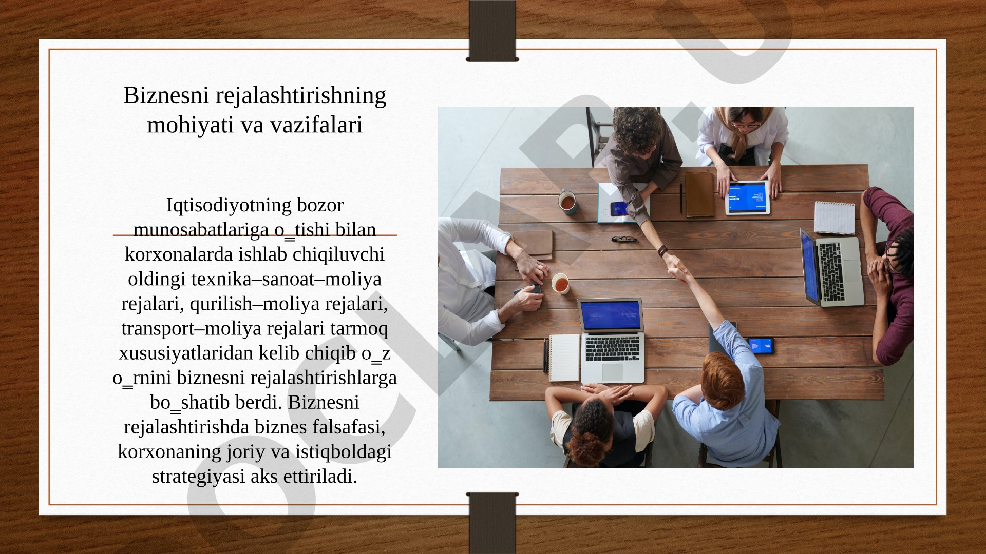 Biznesni rejalashtirishning mohiyati va vazifalari