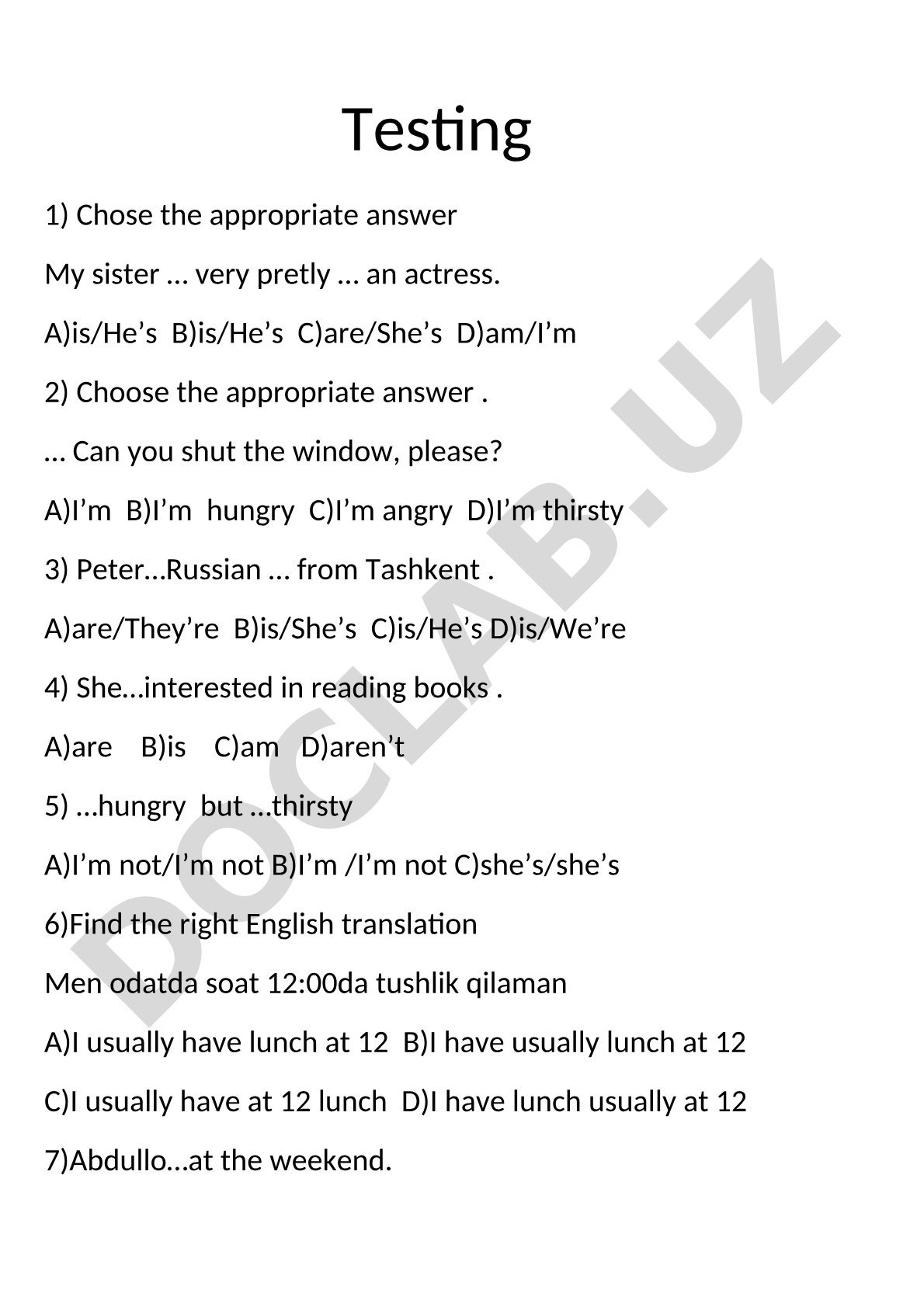 English Grammar and Vocabulary Test