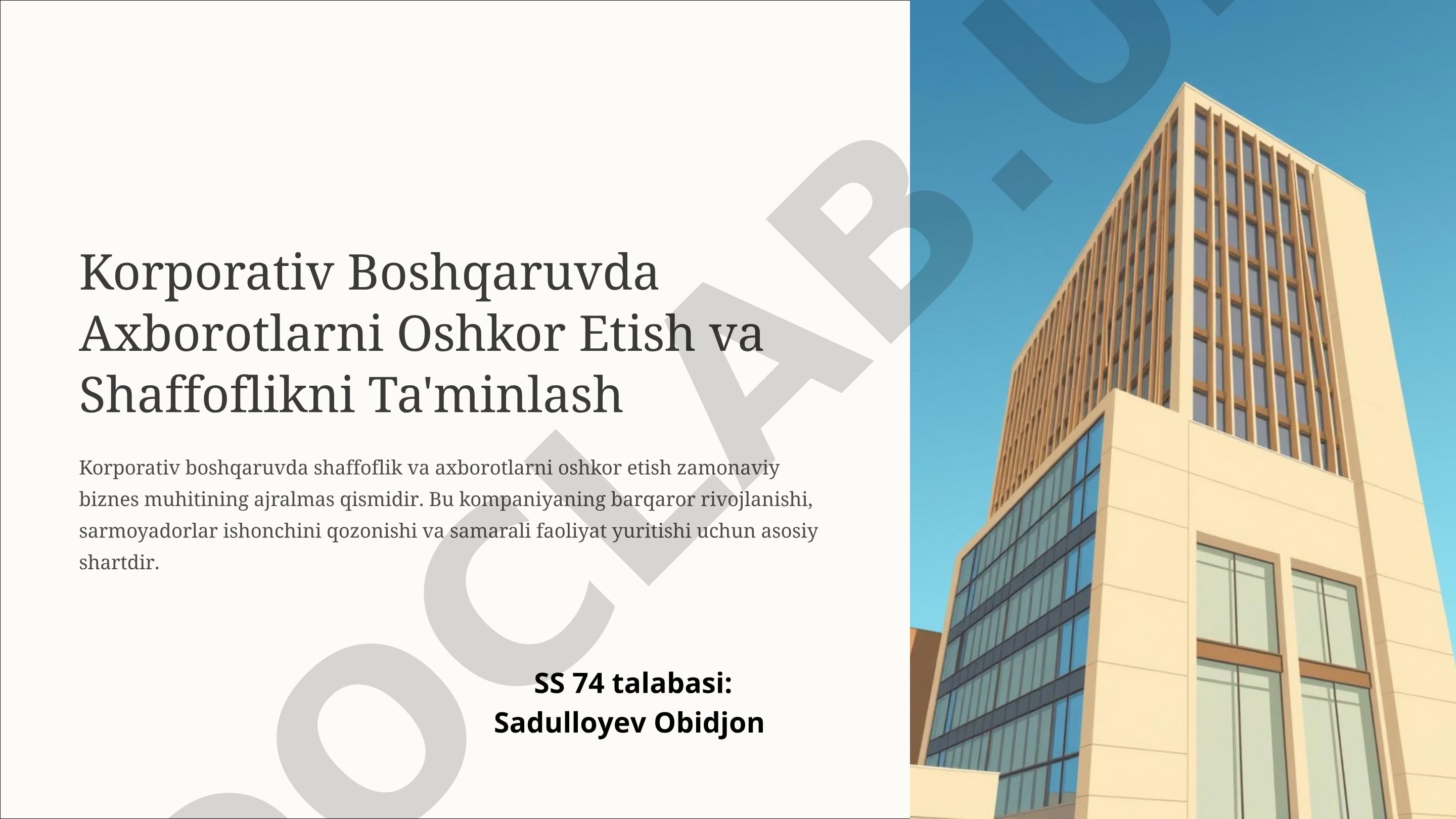 Korporativ Boshqaruvda Axborotlarni Oshkor Etish va Shaffoflikni Ta'minlash