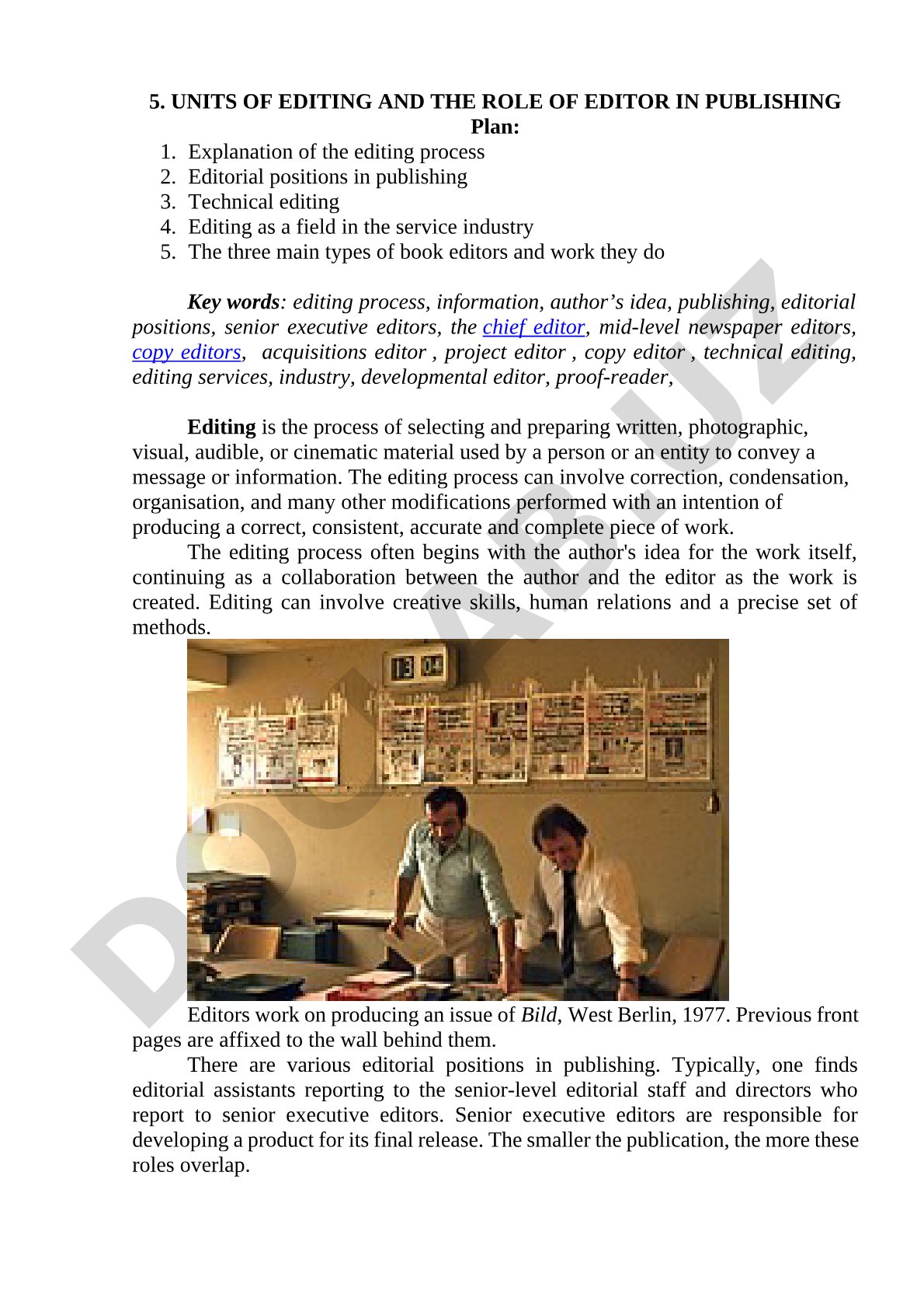 Units of Editing and the Role of Editor in Publishing