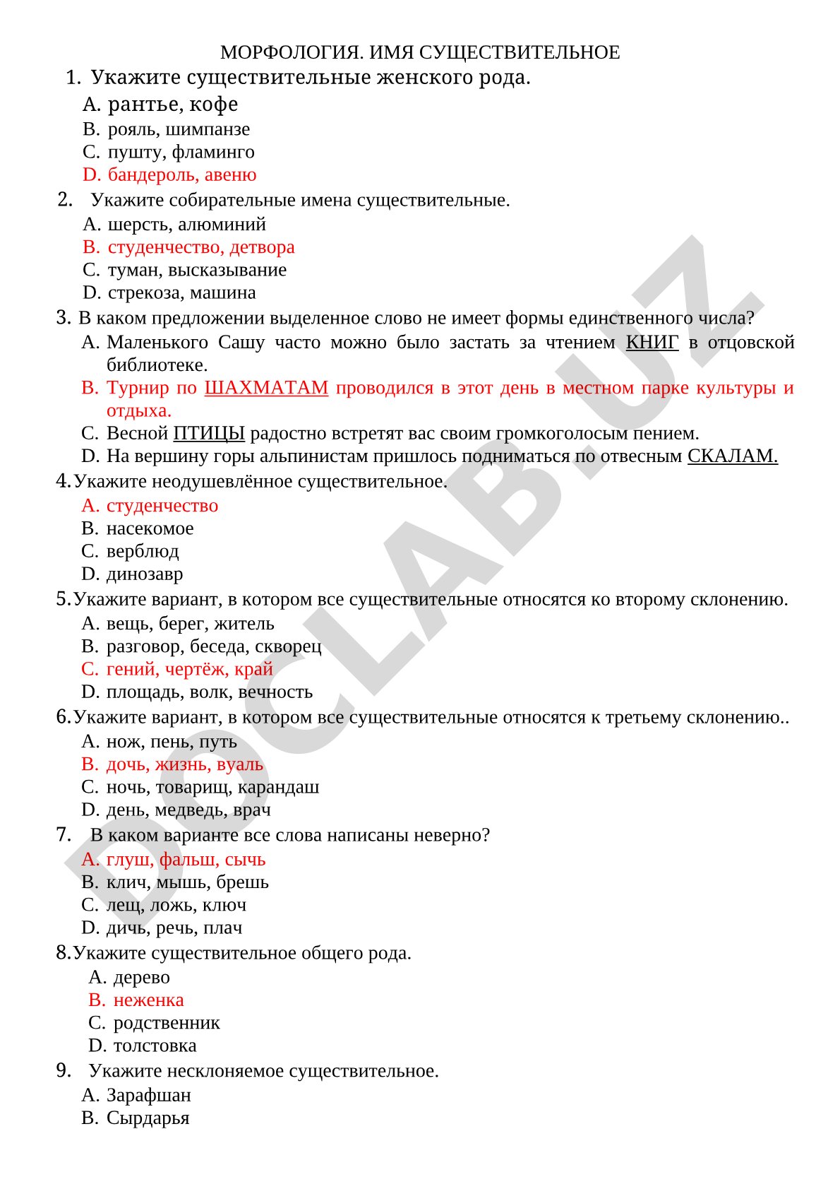Морфология. Имя существительное