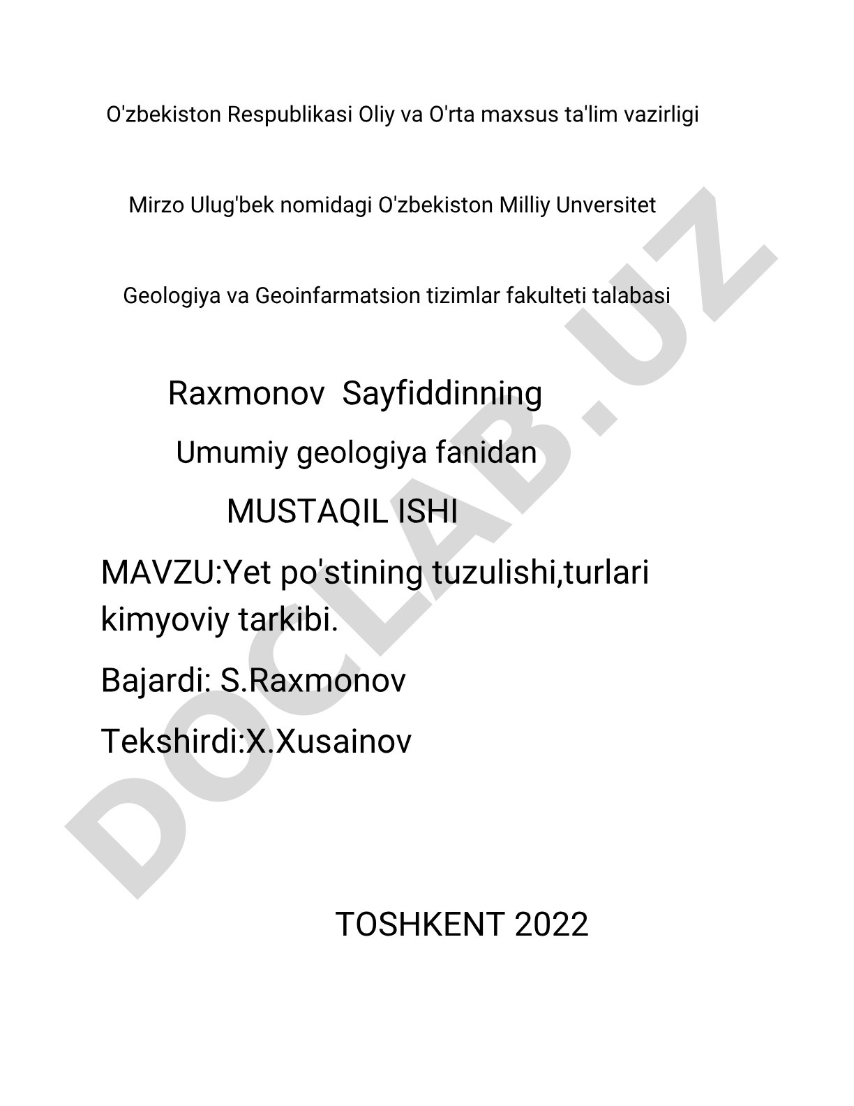 Yer po'stining tuzulishi, turlari kimyoviy tarkibi