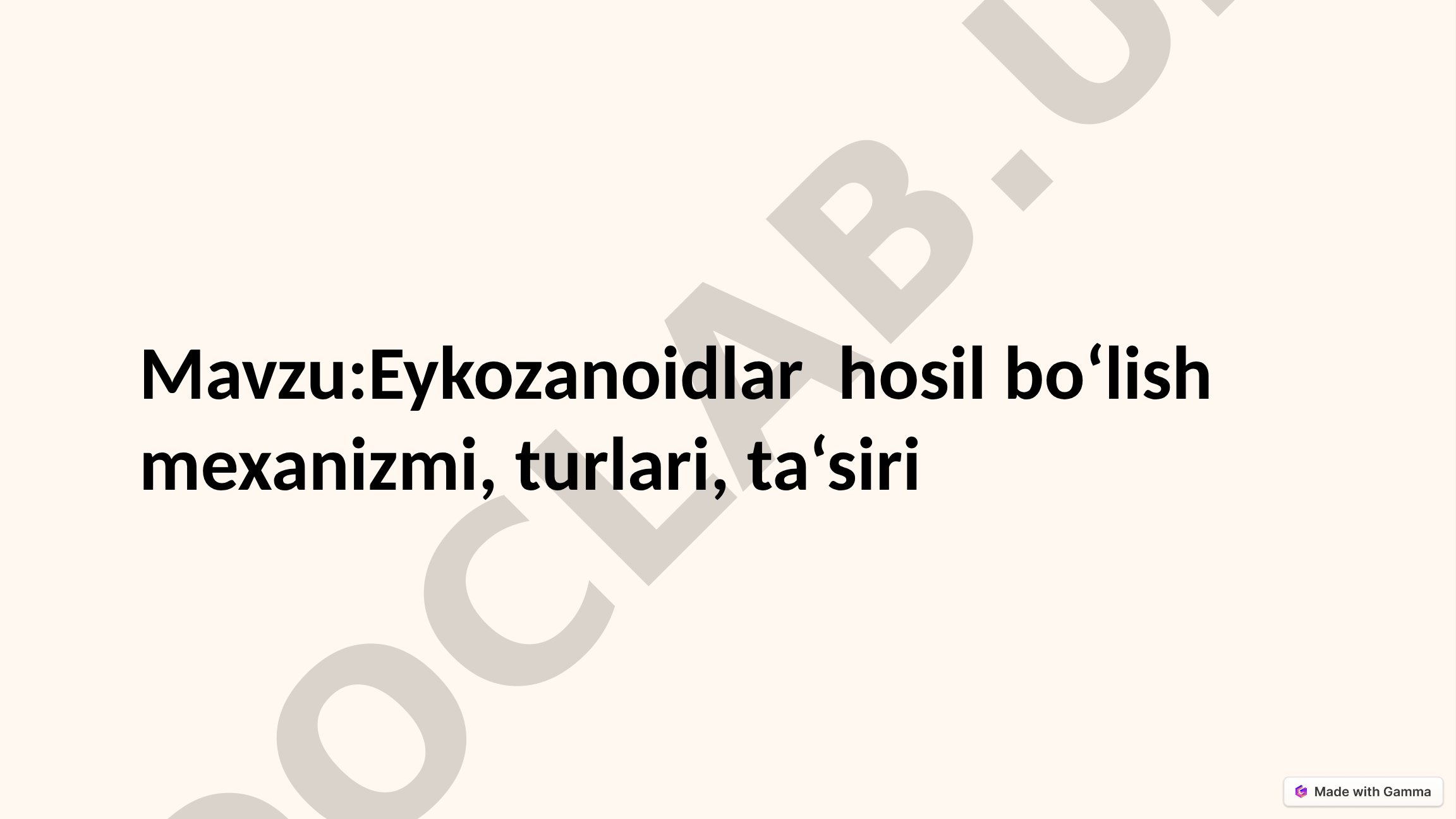Eykozanoidlar hosil bo'lish mexanizmi, turlari, ta'siri