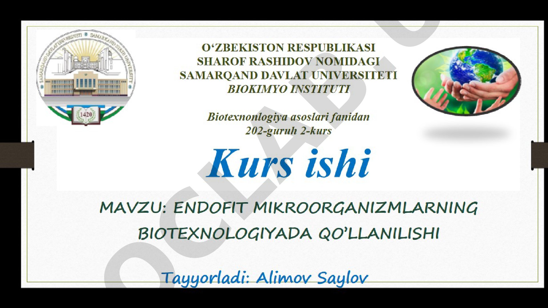 Endofit mikroorganizmlarning biotexnologiyada qo‘llanilishi