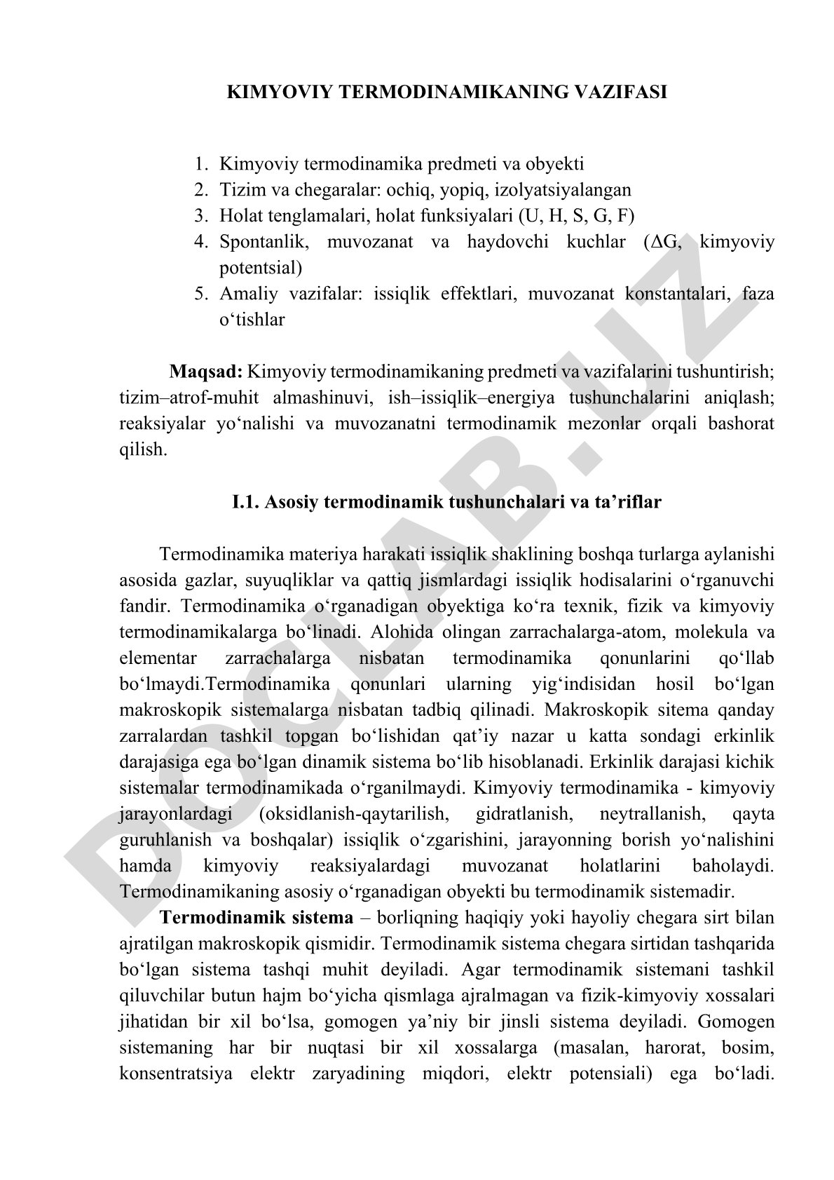 Kimyoviy termodinamikaning vazifasi