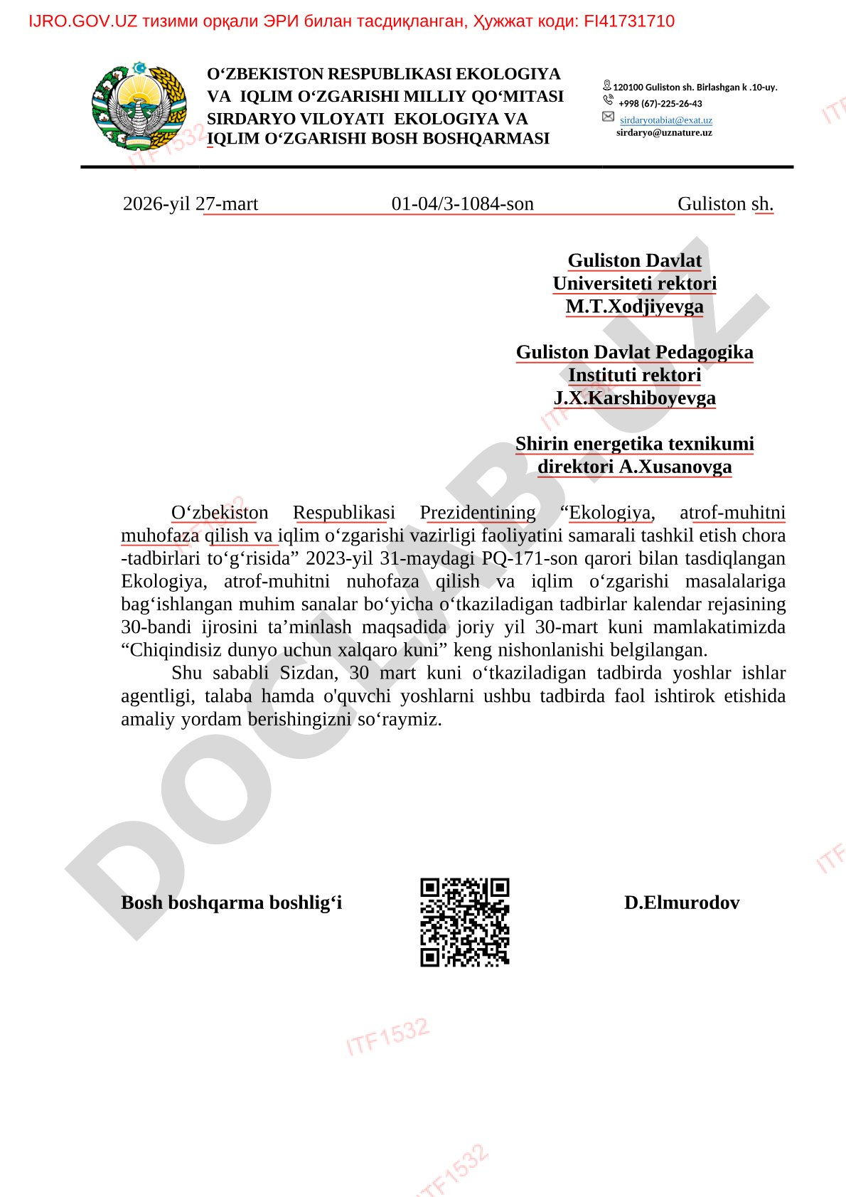 Chiqindisiz dunyo uchun xalqaro kuni tadbirida ishtirok etish to'g'risida