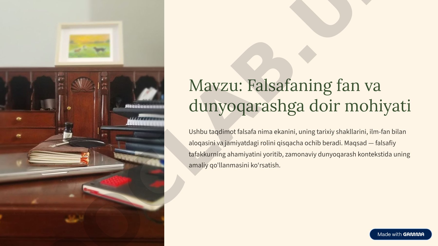 Falsafaning fan va dunyoqarashga doir mohiyati