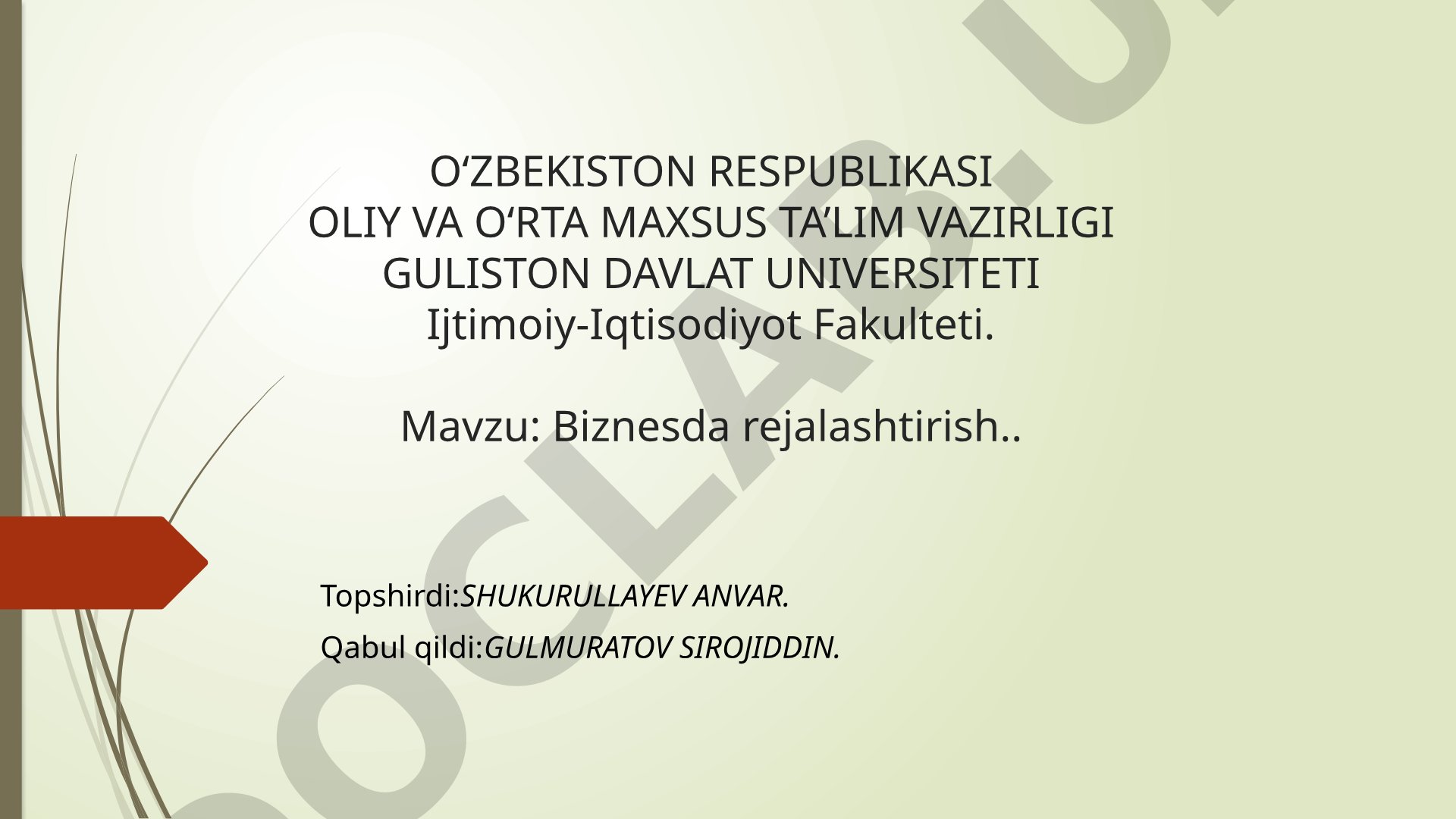 Biznes-reja tushunchasi, maqsadi, tuzilmasi va rasmiylashtirish talablari haqida taqdimot