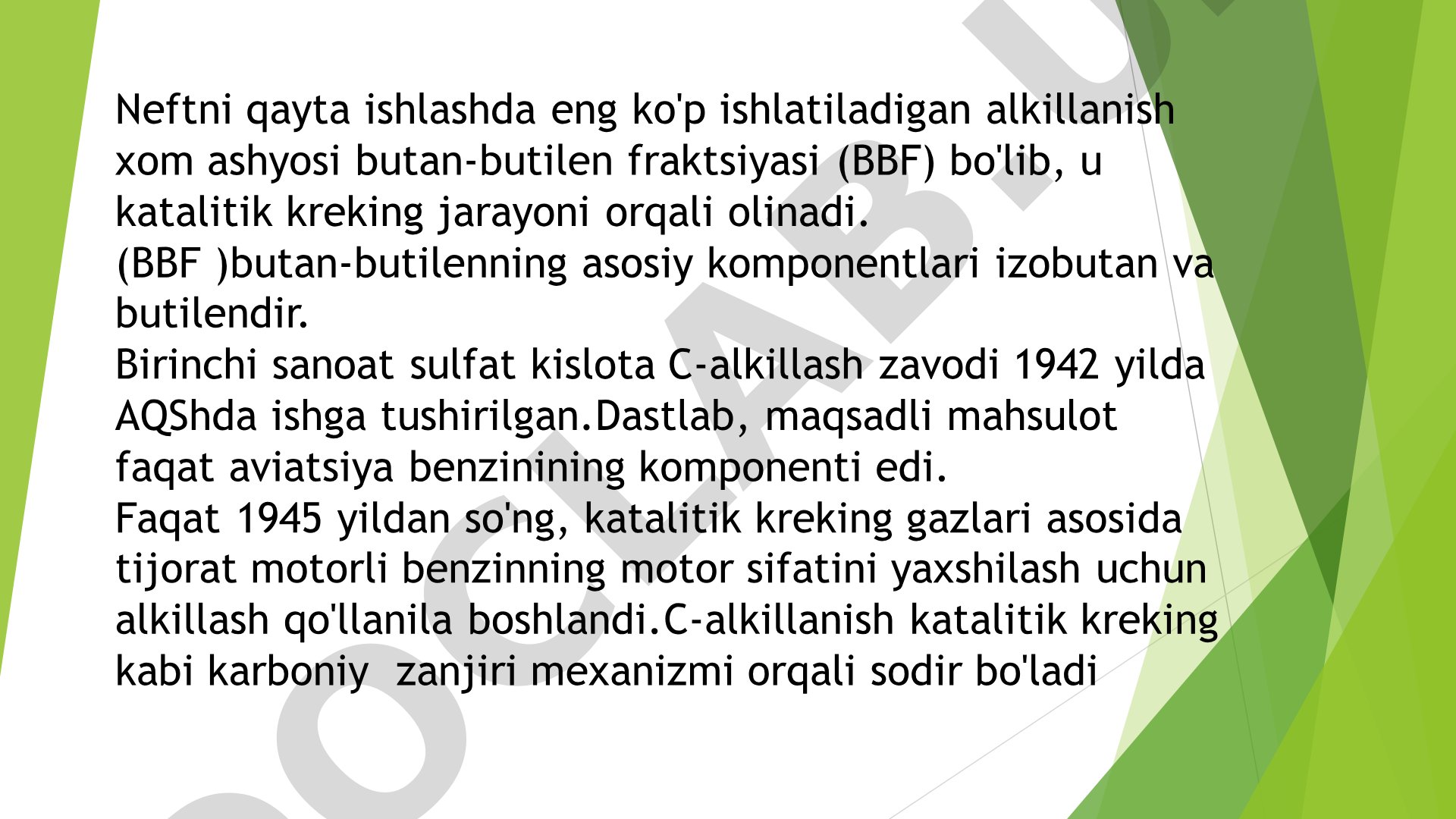 Neftni qayta ishlashda alkillanish jarayoni va xom ashyo