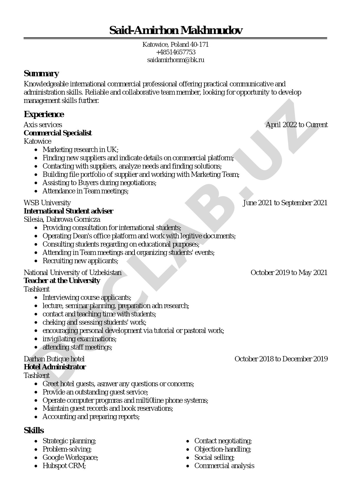 Said-Amirhon Makhmudov CV