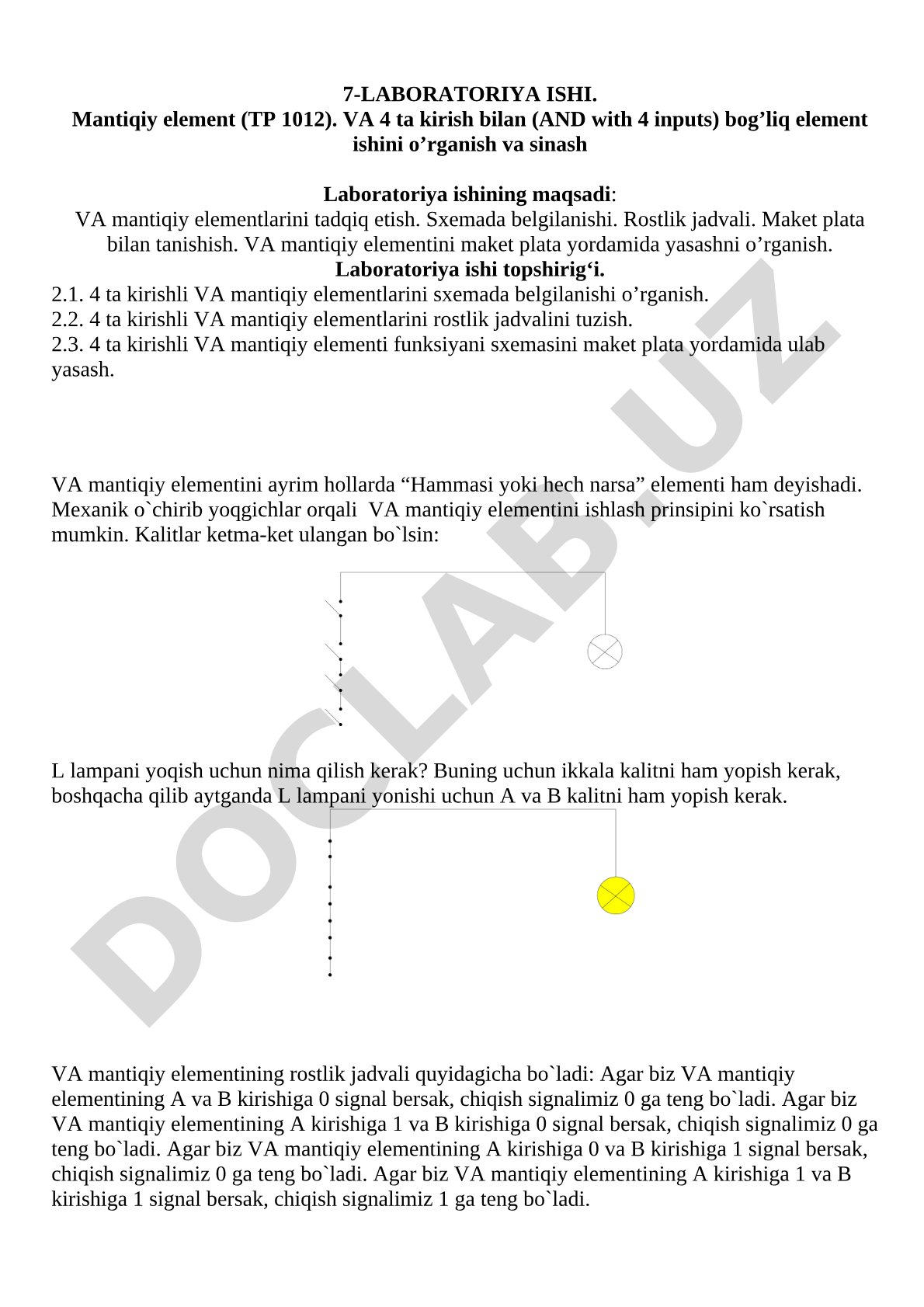 Mantiqiy element (TP 1012). VA 4 ta kirish bilan (AND with 4 inputs) bog’liq element ishini o’rganish va sinash