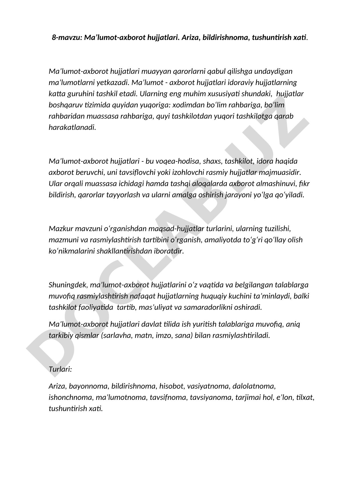 Ariza, bildirishnoma va tushuntirish xati