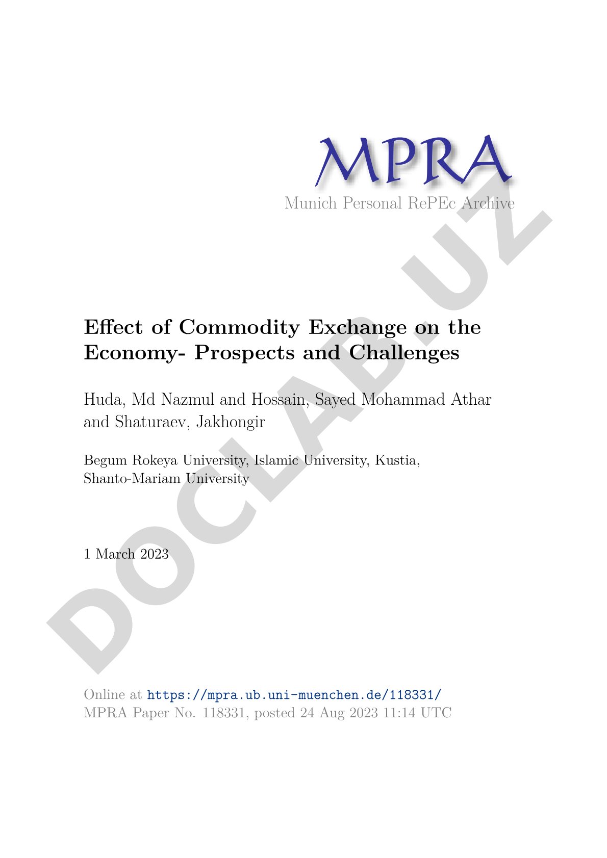 Effect of Commodity Exchange on the Economy- Prospects and Challenges