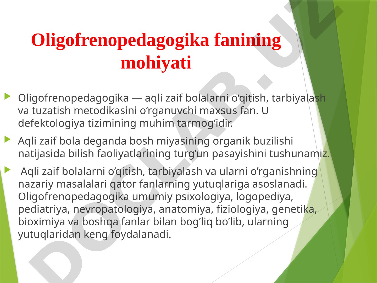Aqli zaif bolalarni o‘qitish, tarbiyalash va tuzatish metodikasi haqida taqdimot